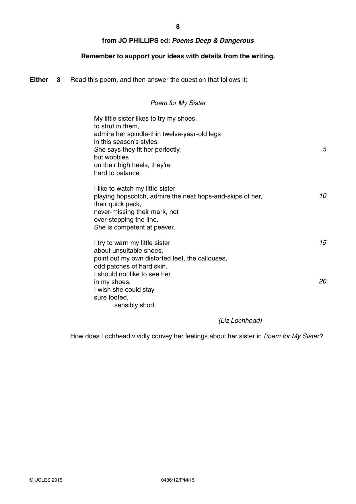 Cambridge IGCSE English - Literature 0486 2015 Feb/March Paper 1 · Variant 2 question paper, page 8 of 28