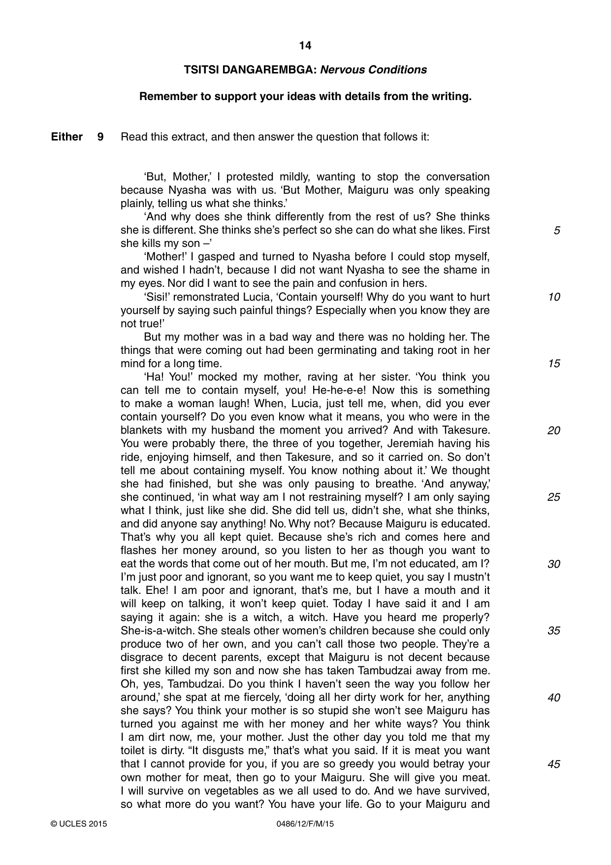 Cambridge IGCSE English - Literature 0486 2015 Feb/March Paper 1 · Variant 2 question paper, page 14 of 28