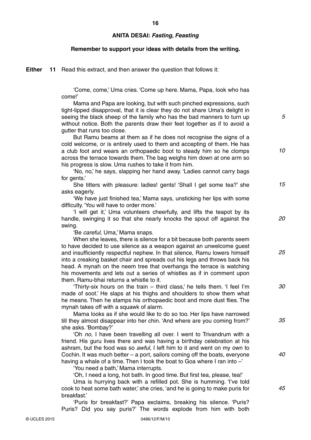 Cambridge IGCSE English - Literature 0486 2015 Feb/March Paper 1 · Variant 2 question paper, page 16 of 28