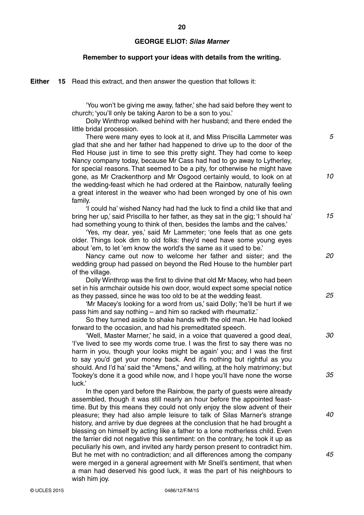 Cambridge IGCSE English - Literature 0486 2015 Feb/March Paper 1 · Variant 2 question paper, page 20 of 28