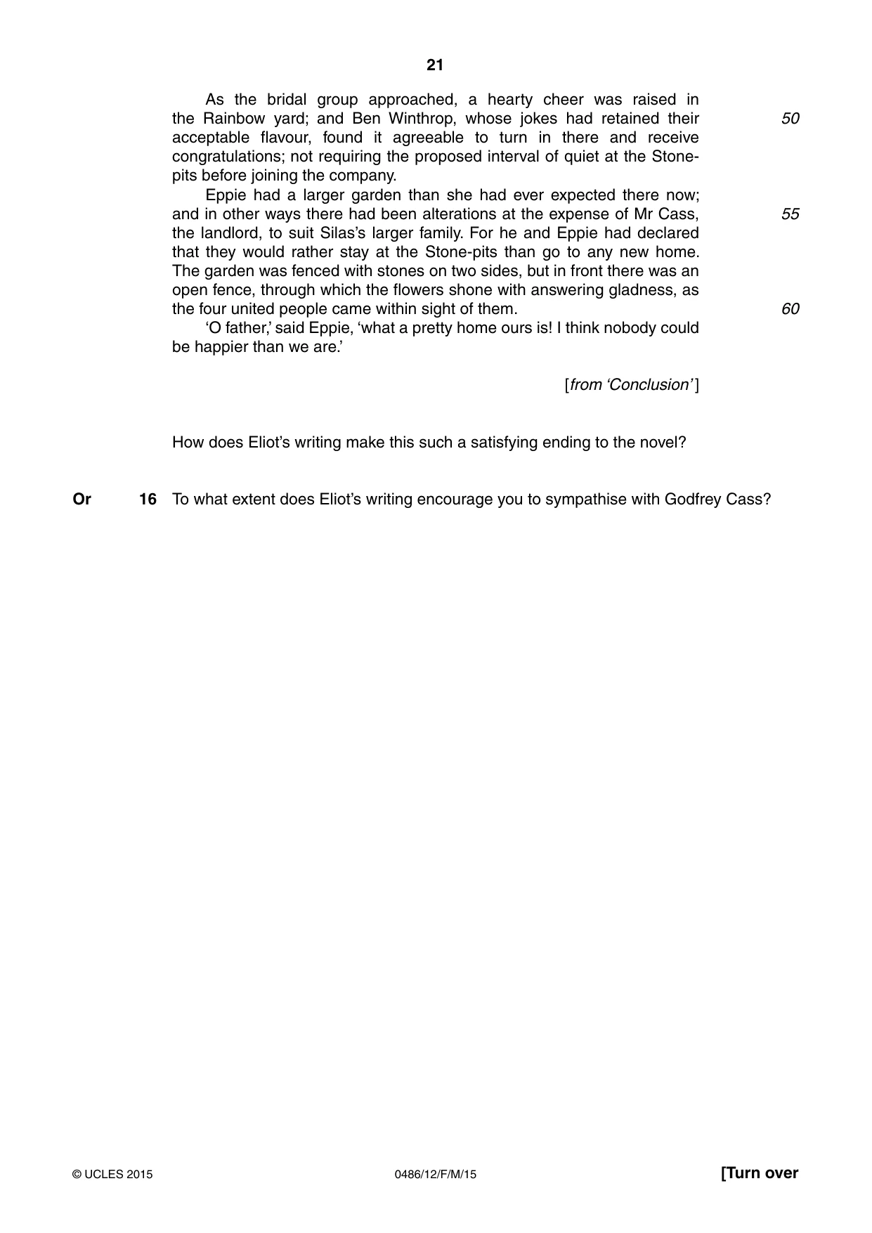 Cambridge IGCSE English - Literature 0486 2015 Feb/March Paper 1 · Variant 2 question paper, page 21 of 28