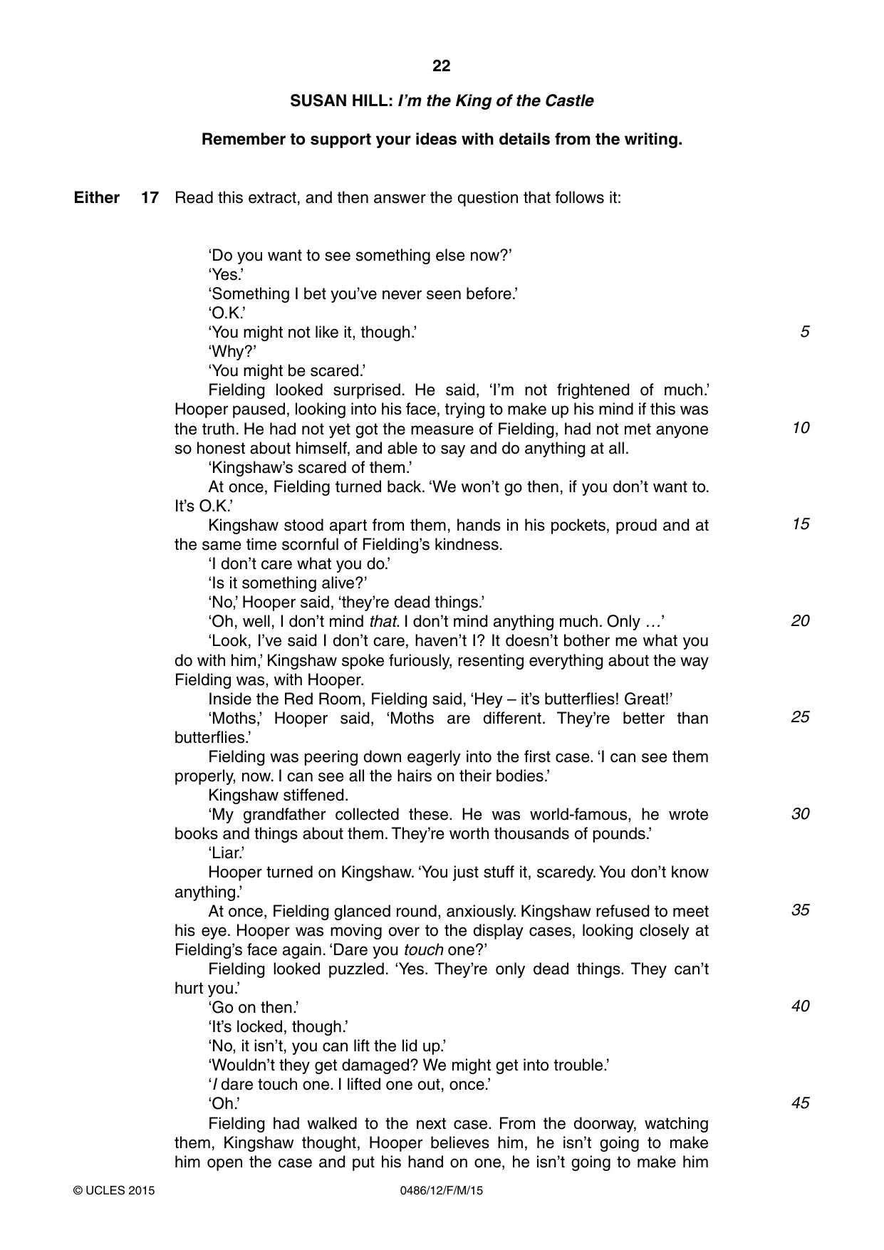 Cambridge IGCSE English - Literature 0486 2015 Feb/March Paper 1 · Variant 2 question paper, page 22 of 28