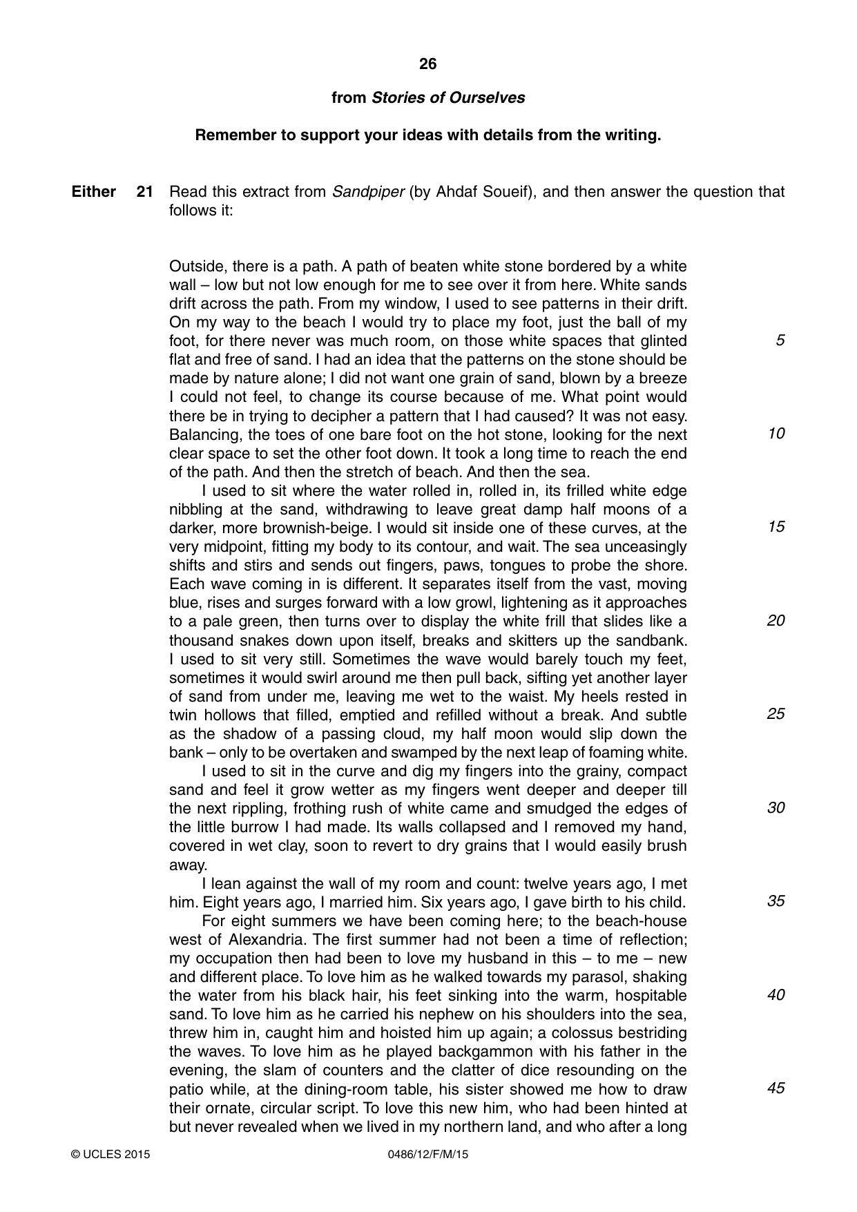Cambridge IGCSE English - Literature 0486 2015 Feb/March Paper 1 · Variant 2 question paper, page 26 of 28