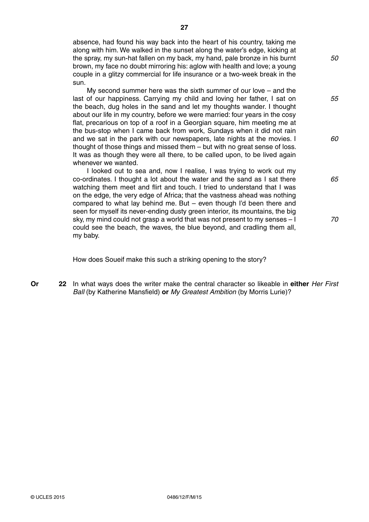 Cambridge IGCSE English - Literature 0486 2015 Feb/March Paper 1 · Variant 2 question paper, page 27 of 28