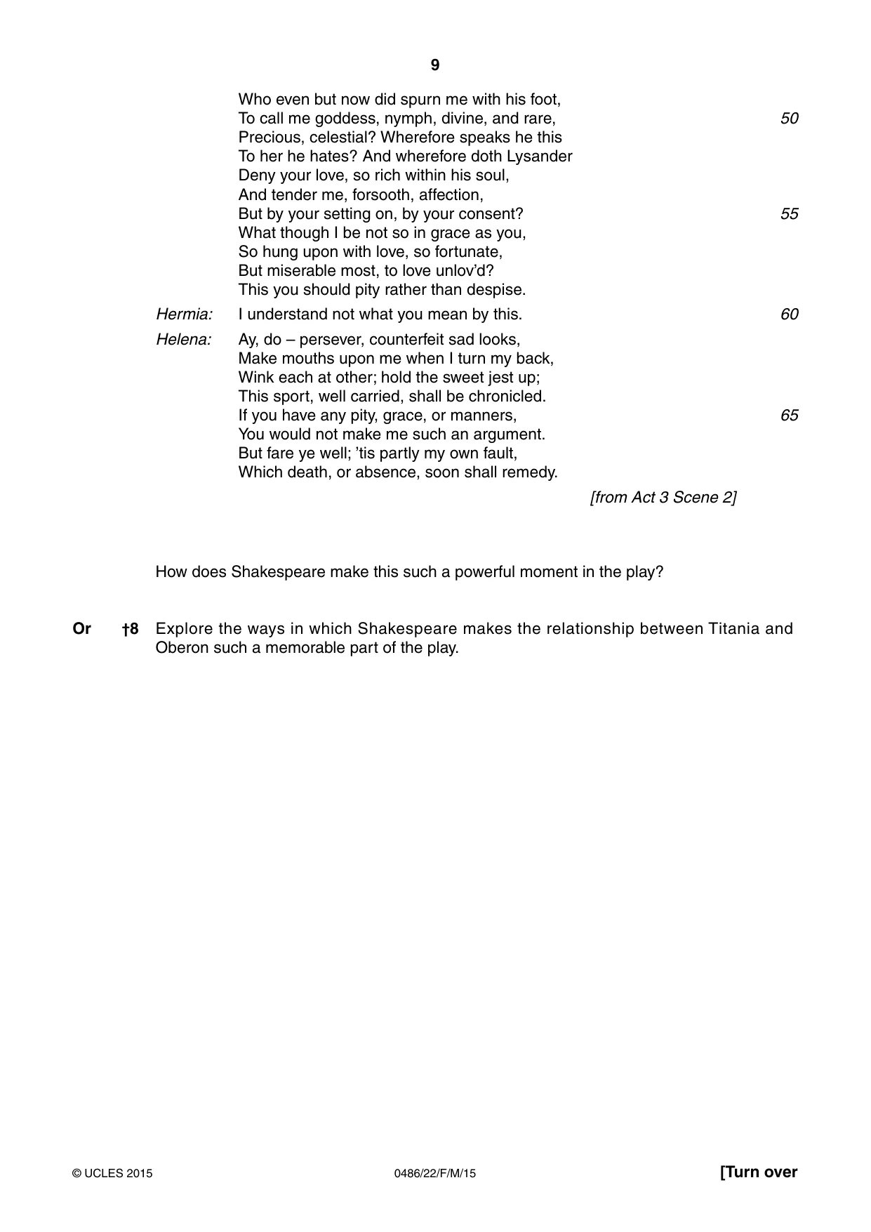 Cambridge IGCSE English - Literature 0486 2015 Feb/March Paper 2 · Variant 2 question paper, page 9 of 16