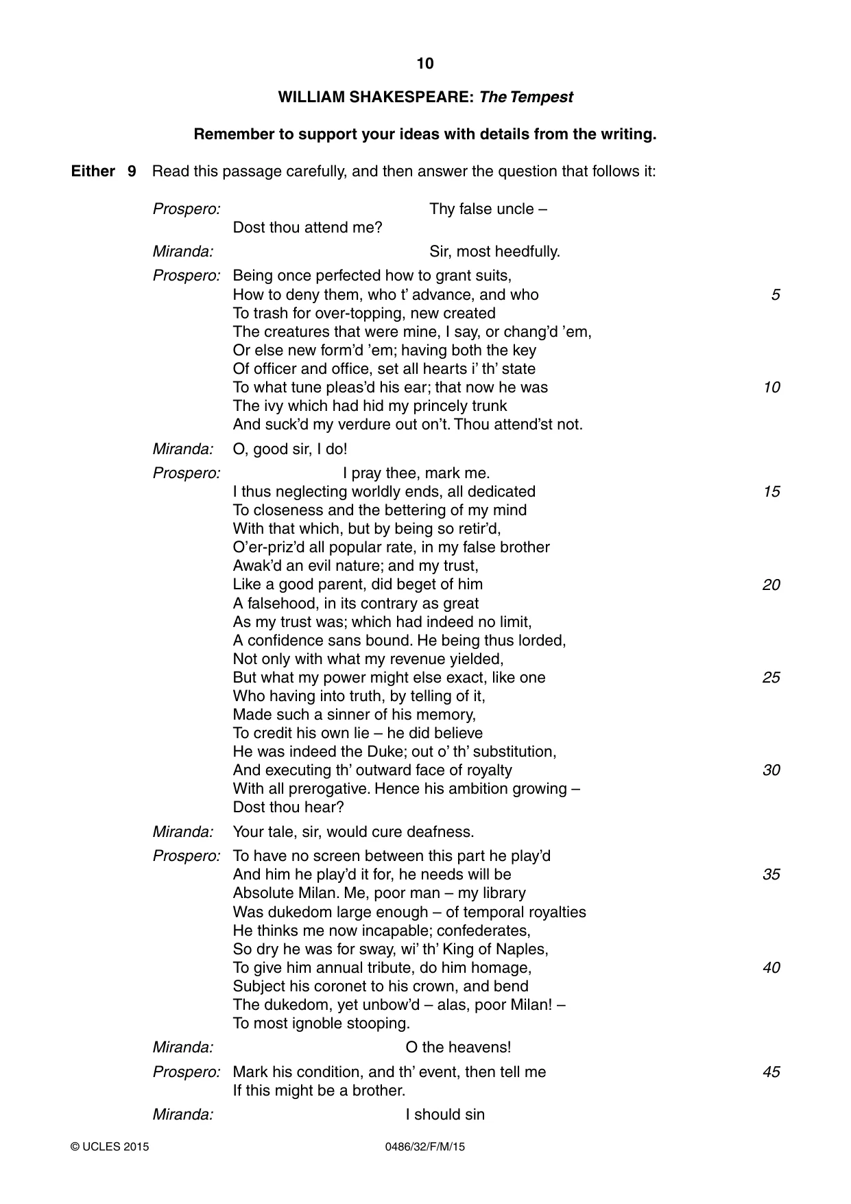 Cambridge IGCSE English - Literature 0486 2015 Feb/March Paper 3 · Variant 2 question paper, page 10 of 16