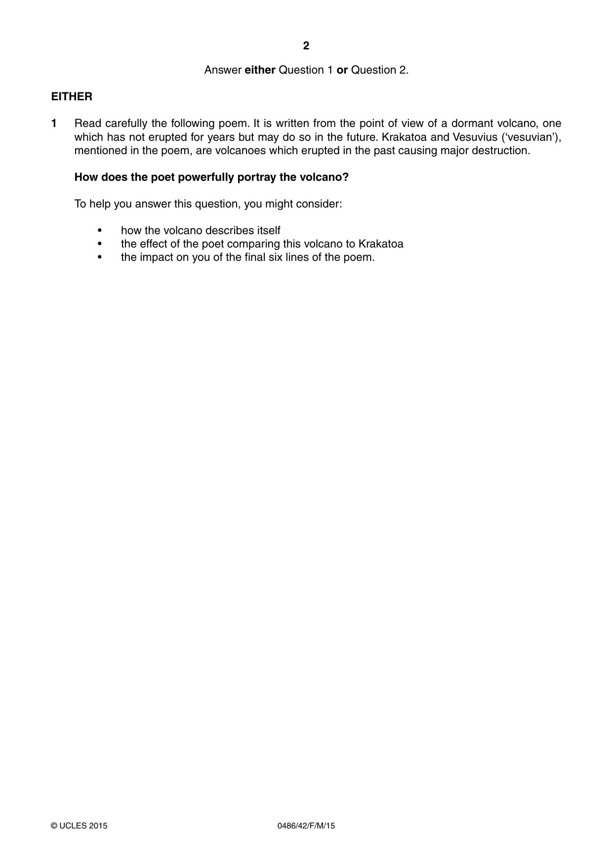 Cambridge IGCSE English - Literature 0486 2015 Feb/March Paper 4 · Variant 2 question paper, page 2 of 8
