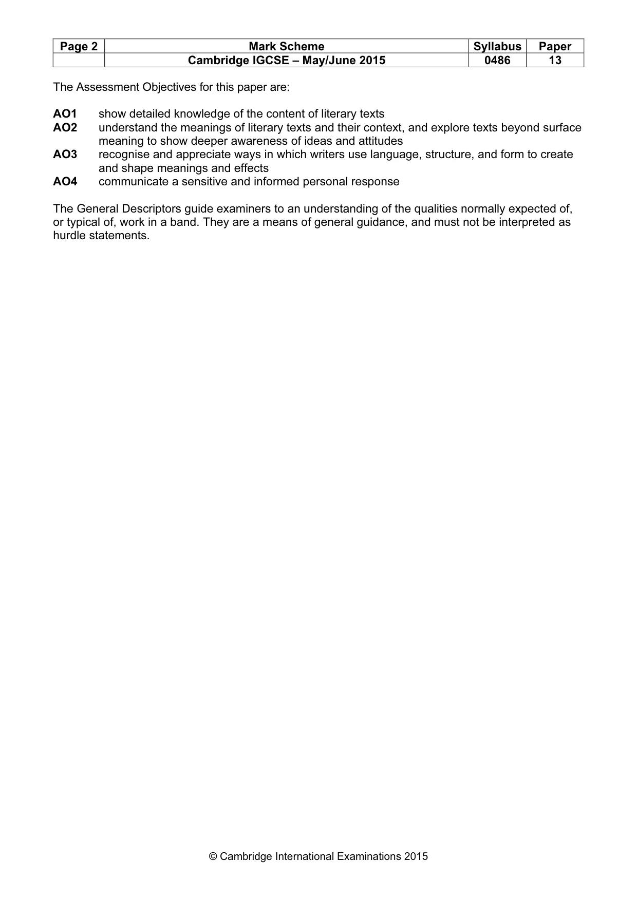 Mark scheme, page 2 of 3