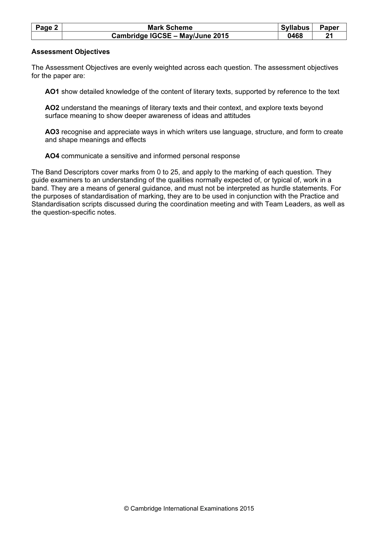 Mark scheme, page 2 of 3