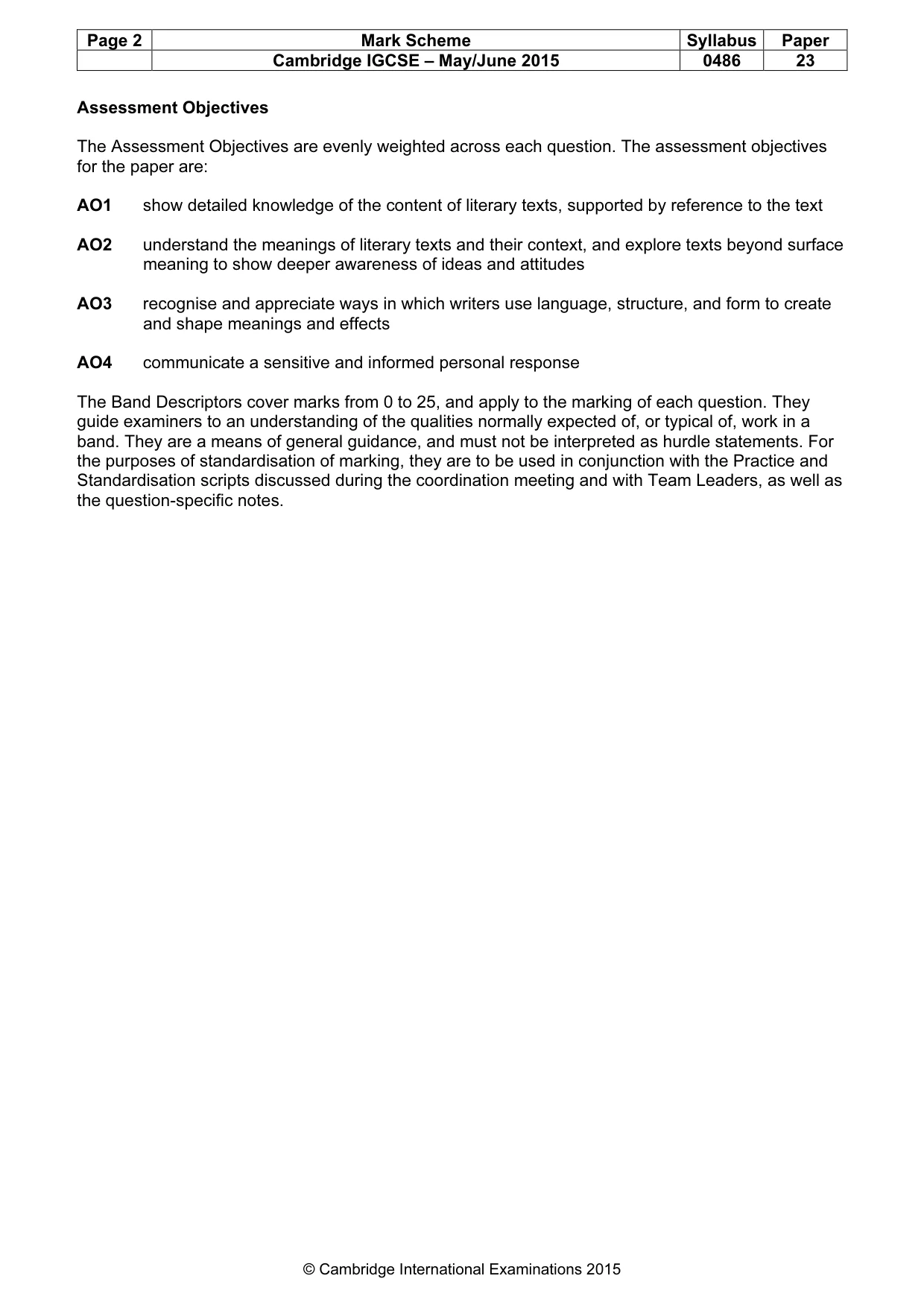 Mark scheme, page 2 of 3