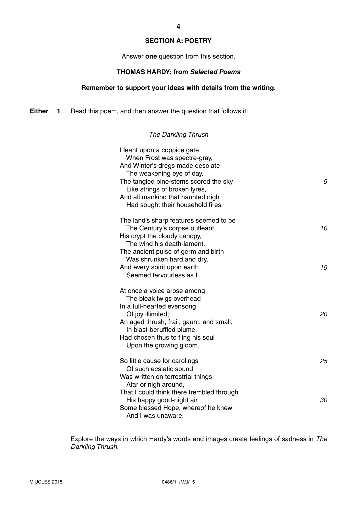 Cambridge IGCSE English - Literature 0486 2015 May/June Paper 1 · Variant 1 question paper, page 4 of 28