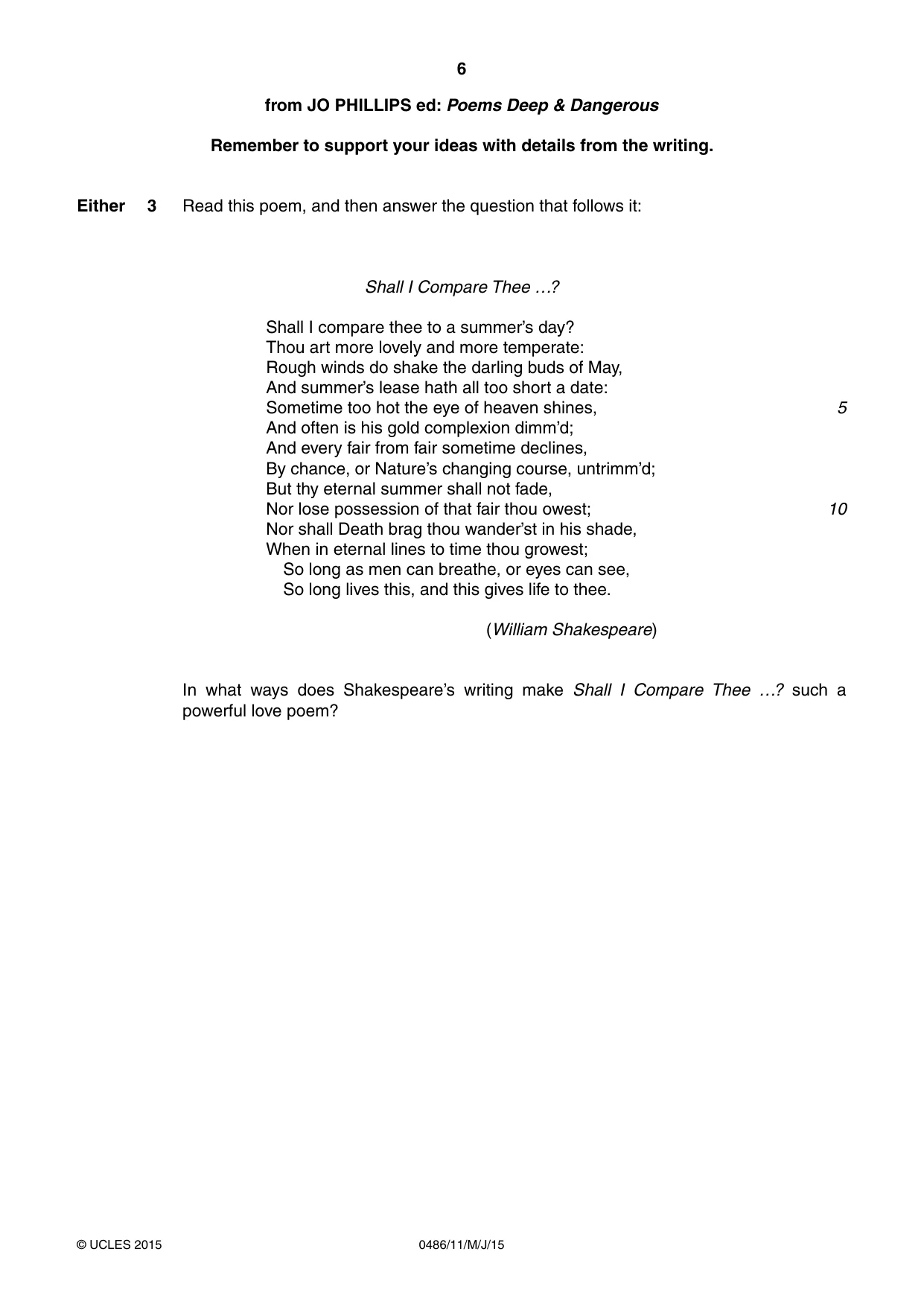 Cambridge IGCSE English - Literature 0486 2015 May/June Paper 1 · Variant 1 question paper, page 6 of 28