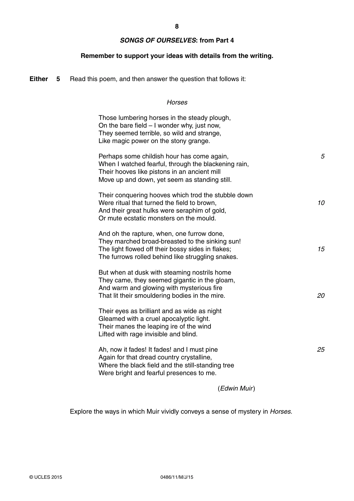 Cambridge IGCSE English - Literature 0486 2015 May/June Paper 1 · Variant 1 question paper, page 8 of 28