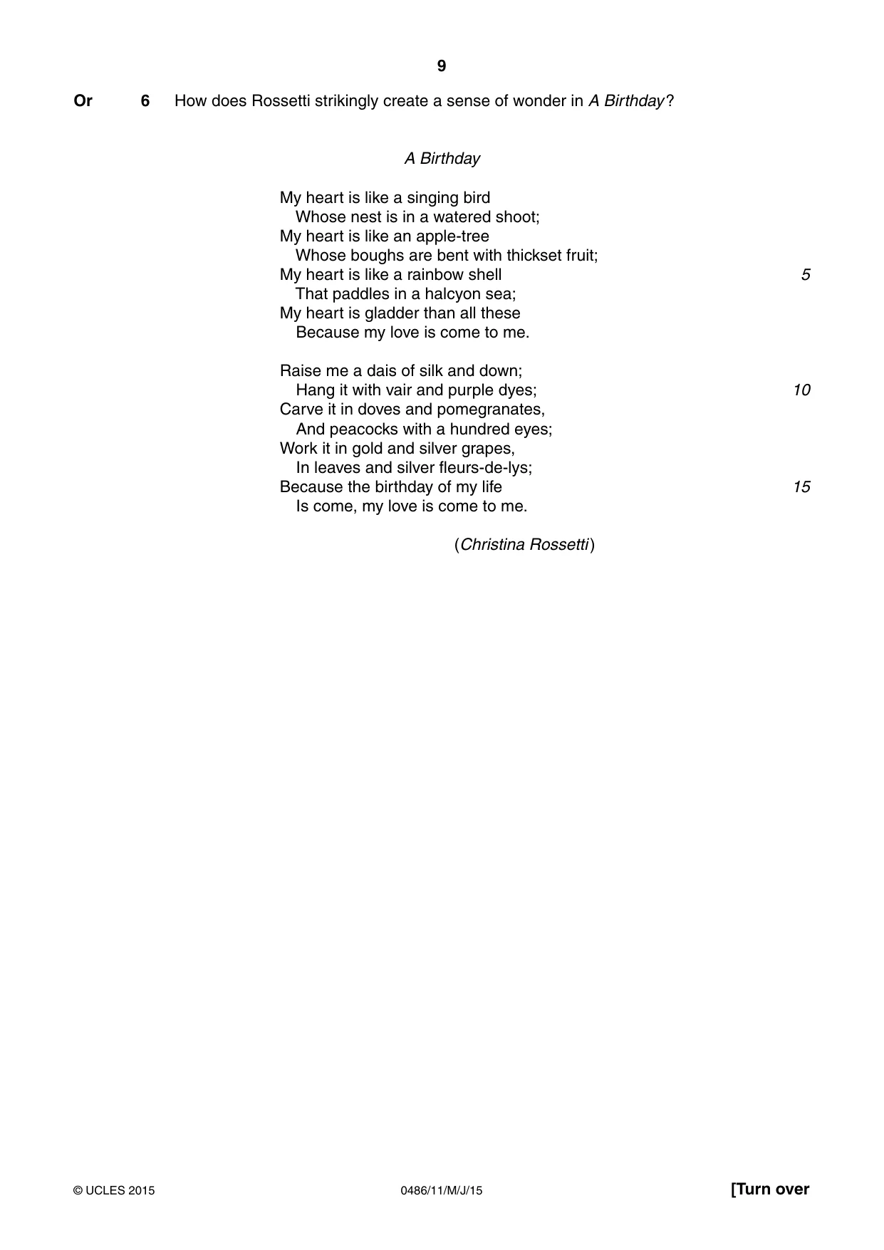 Cambridge IGCSE English - Literature 0486 2015 May/June Paper 1 · Variant 1 question paper, page 9 of 28