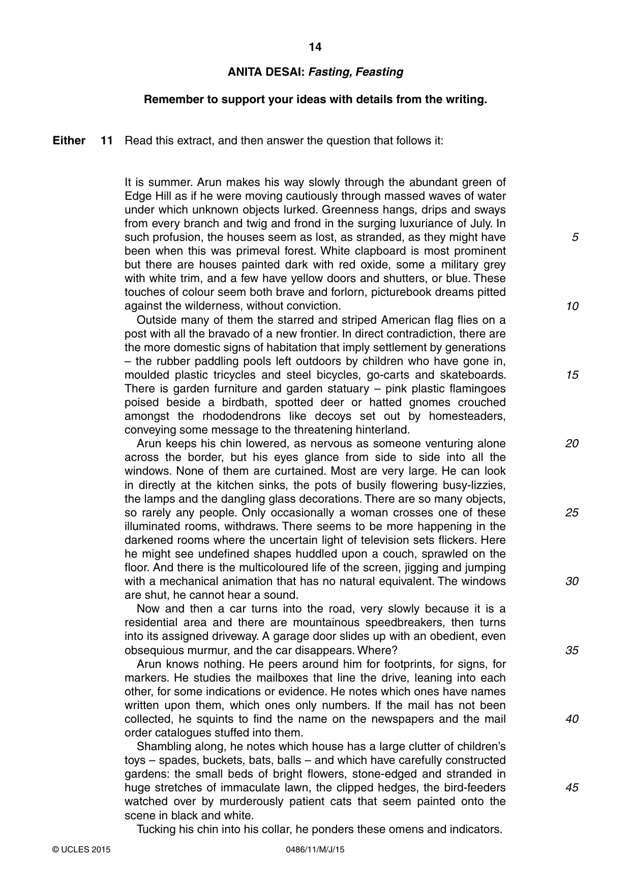 Cambridge IGCSE English - Literature 0486 2015 May/June Paper 1 · Variant 1 question paper, page 14 of 28
