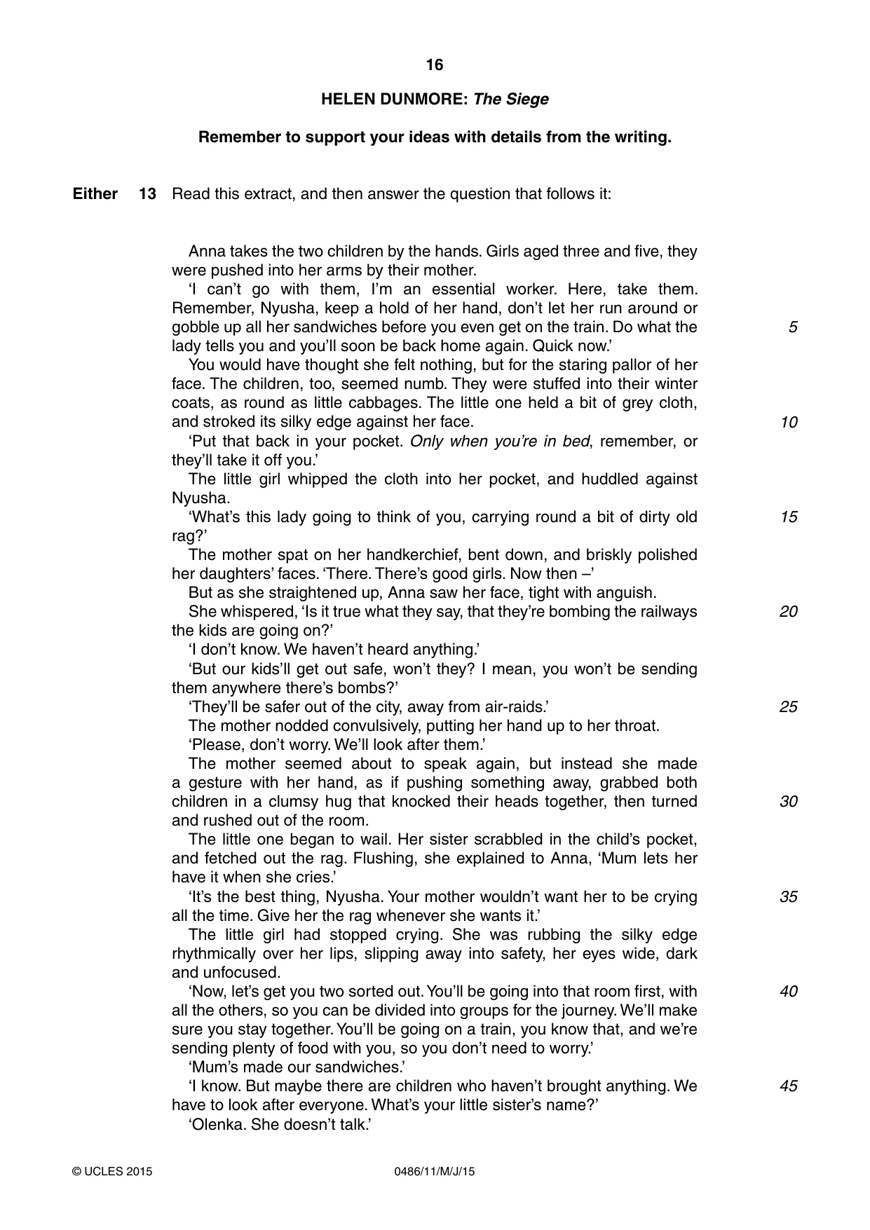 Cambridge IGCSE English - Literature 0486 2015 May/June Paper 1 · Variant 1 question paper, page 16 of 28