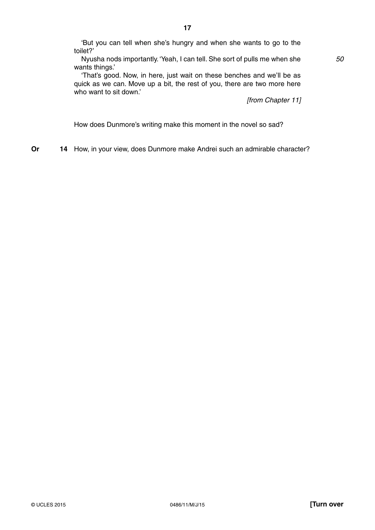 Cambridge IGCSE English - Literature 0486 2015 May/June Paper 1 · Variant 1 question paper, page 17 of 28
