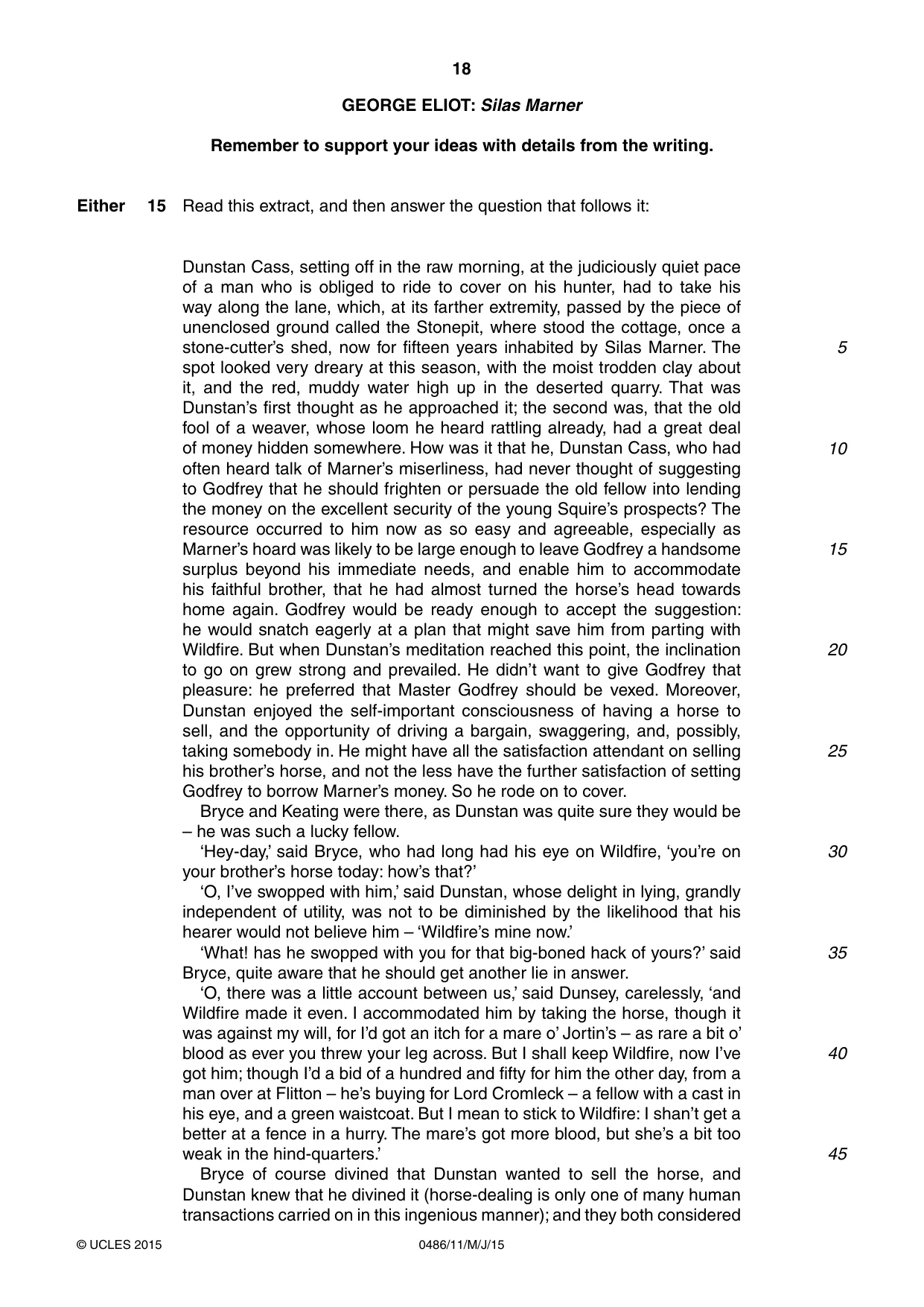 Cambridge IGCSE English - Literature 0486 2015 May/June Paper 1 · Variant 1 question paper, page 18 of 28