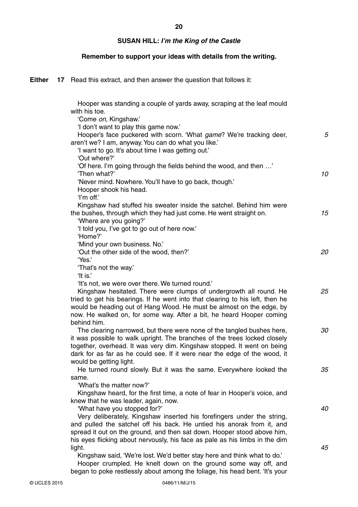 Cambridge IGCSE English - Literature 0486 2015 May/June Paper 1 · Variant 1 question paper, page 20 of 28