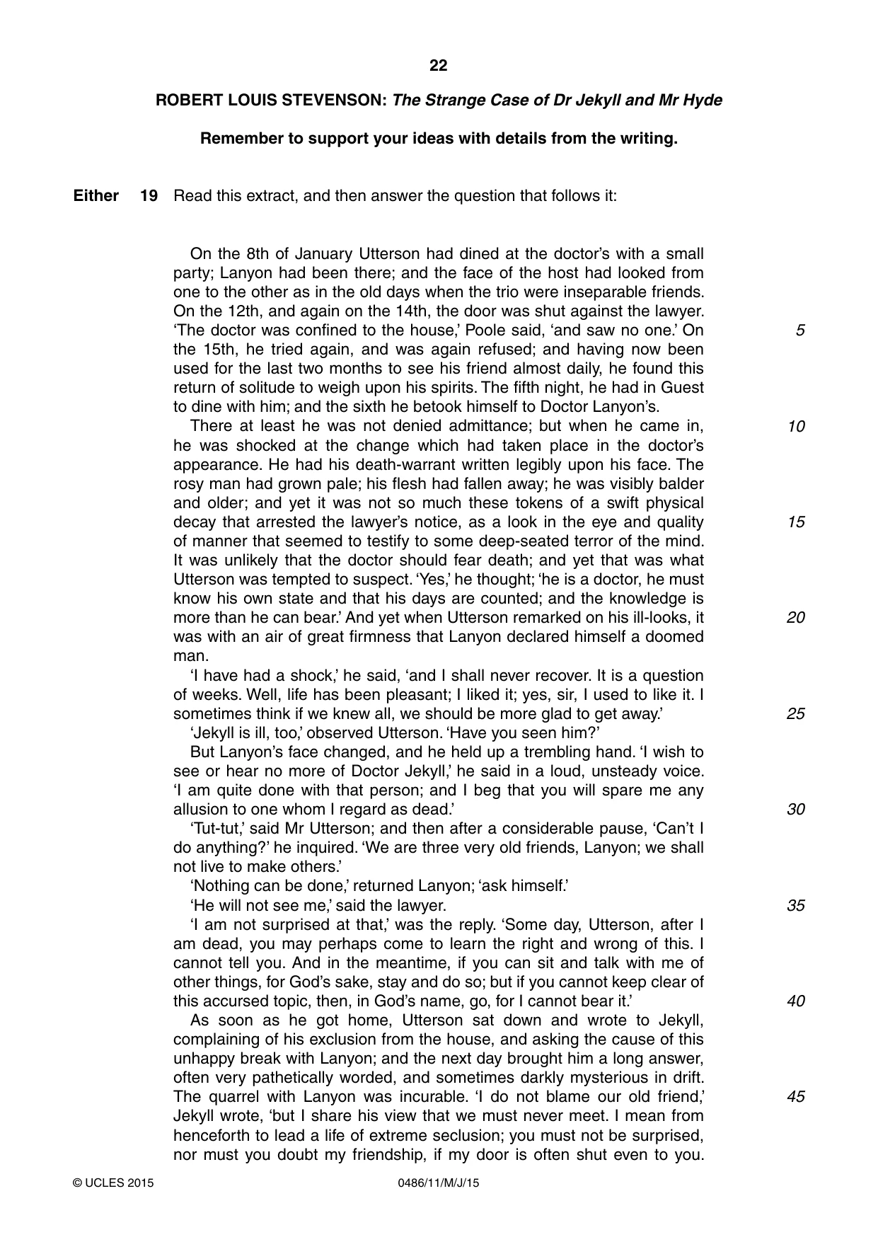 Cambridge IGCSE English - Literature 0486 2015 May/June Paper 1 · Variant 1 question paper, page 22 of 28