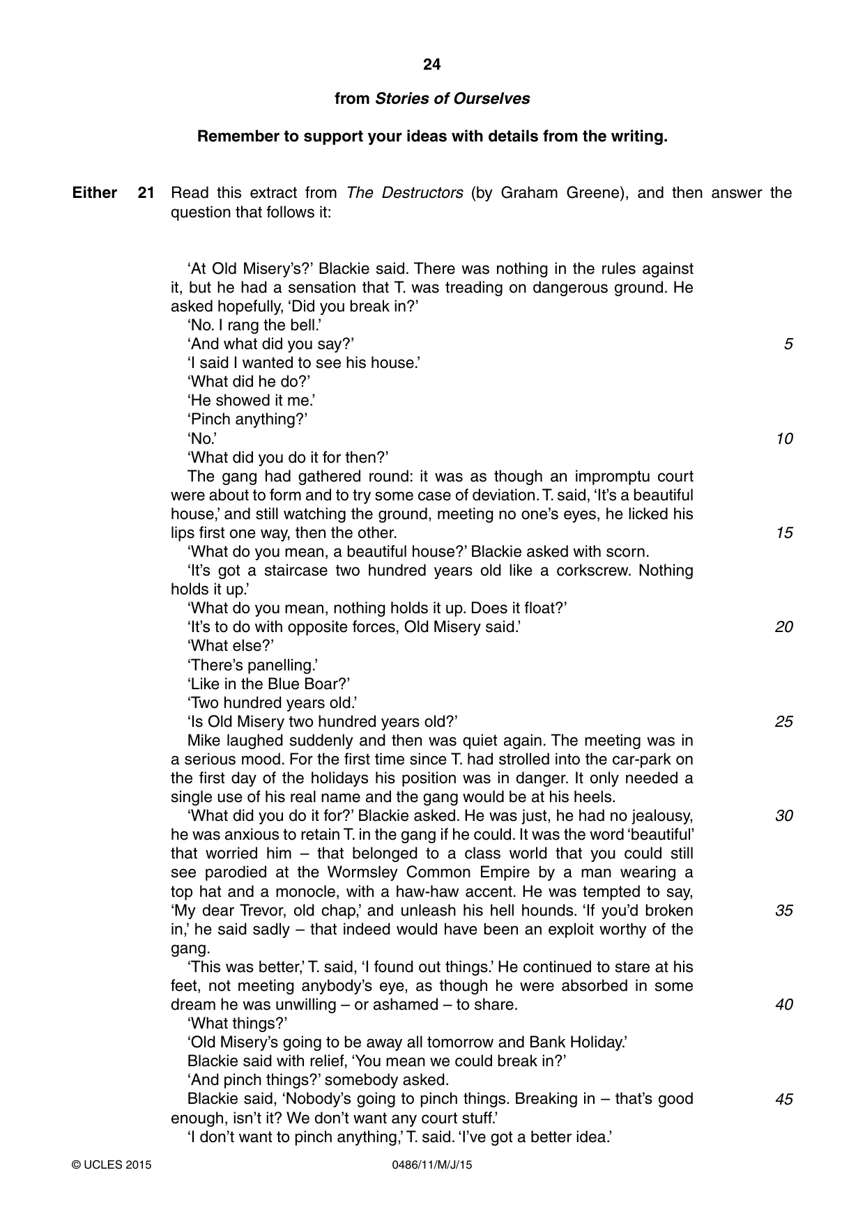 Cambridge IGCSE English - Literature 0486 2015 May/June Paper 1 · Variant 1 question paper, page 24 of 28