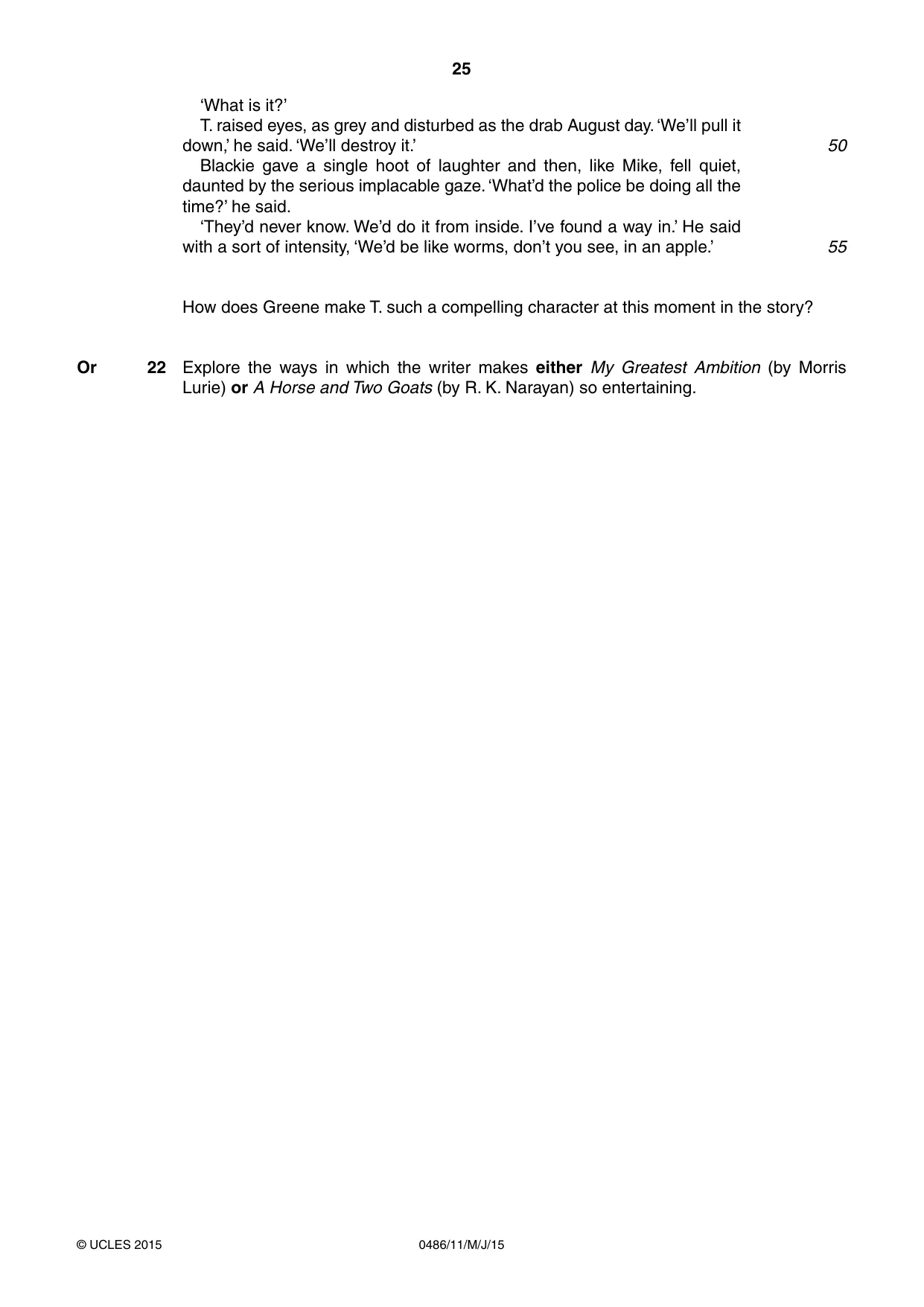 Cambridge IGCSE English - Literature 0486 2015 May/June Paper 1 · Variant 1 question paper, page 25 of 28