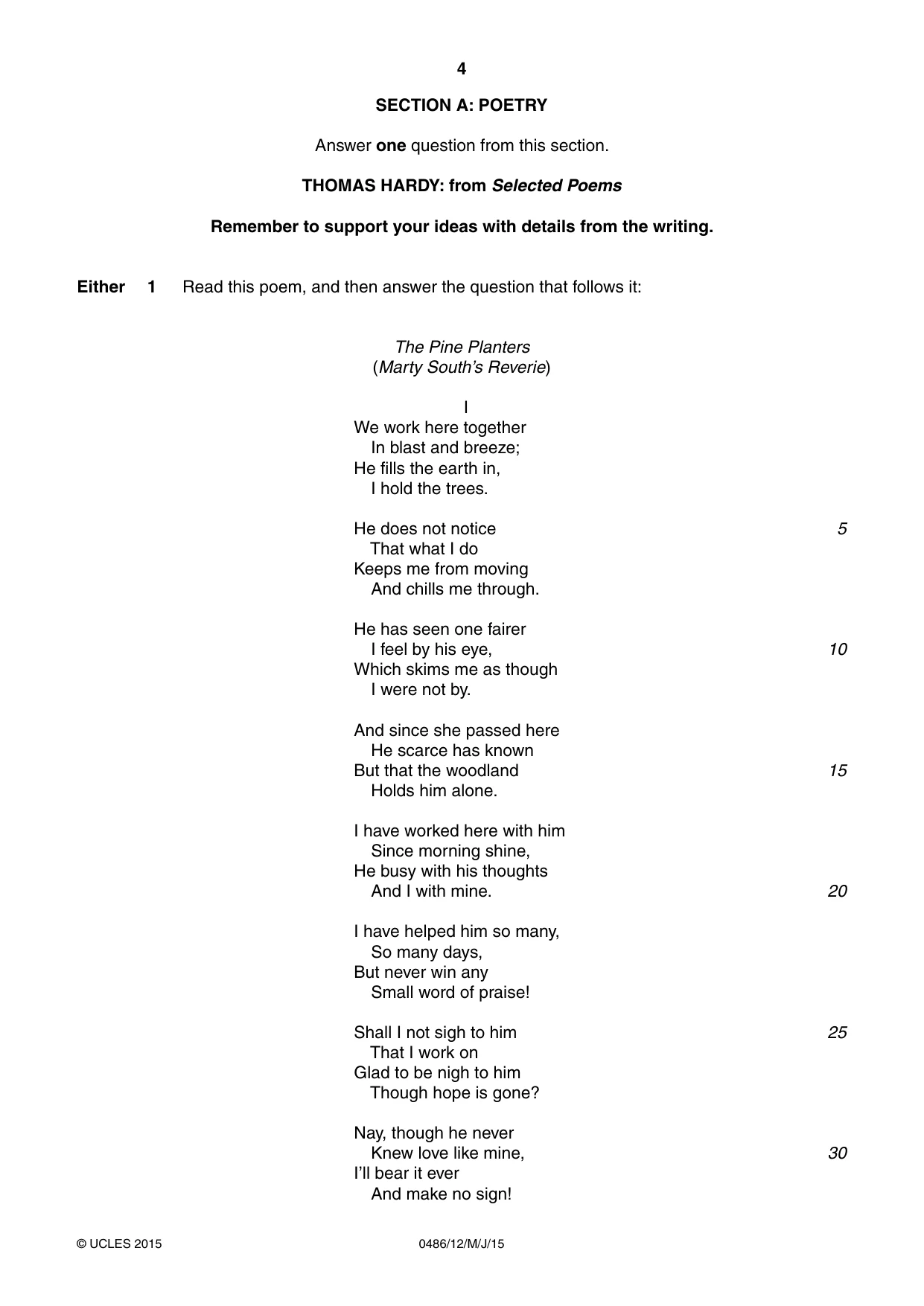 Cambridge IGCSE English - Literature 0486 2015 May/June Paper 1 · Variant 2 question paper, page 4 of 28