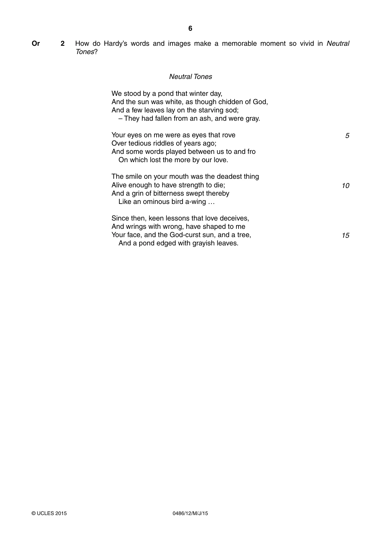 Cambridge IGCSE English - Literature 0486 2015 May/June Paper 1 · Variant 2 question paper, page 6 of 28