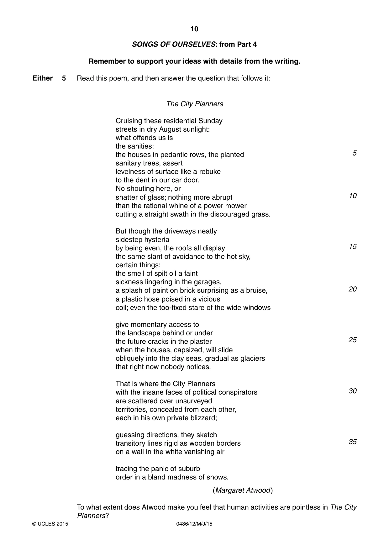 Cambridge IGCSE English - Literature 0486 2015 May/June Paper 1 · Variant 2 question paper, page 10 of 28