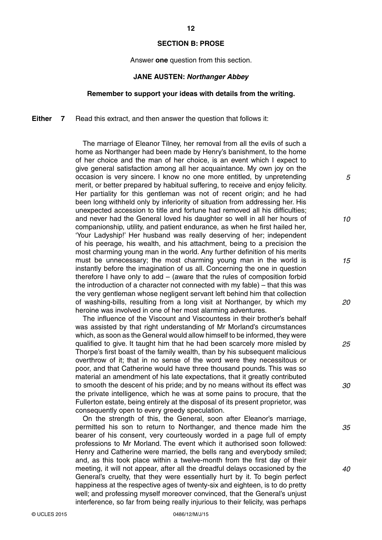 Cambridge IGCSE English - Literature 0486 2015 May/June Paper 1 · Variant 2 question paper, page 12 of 28