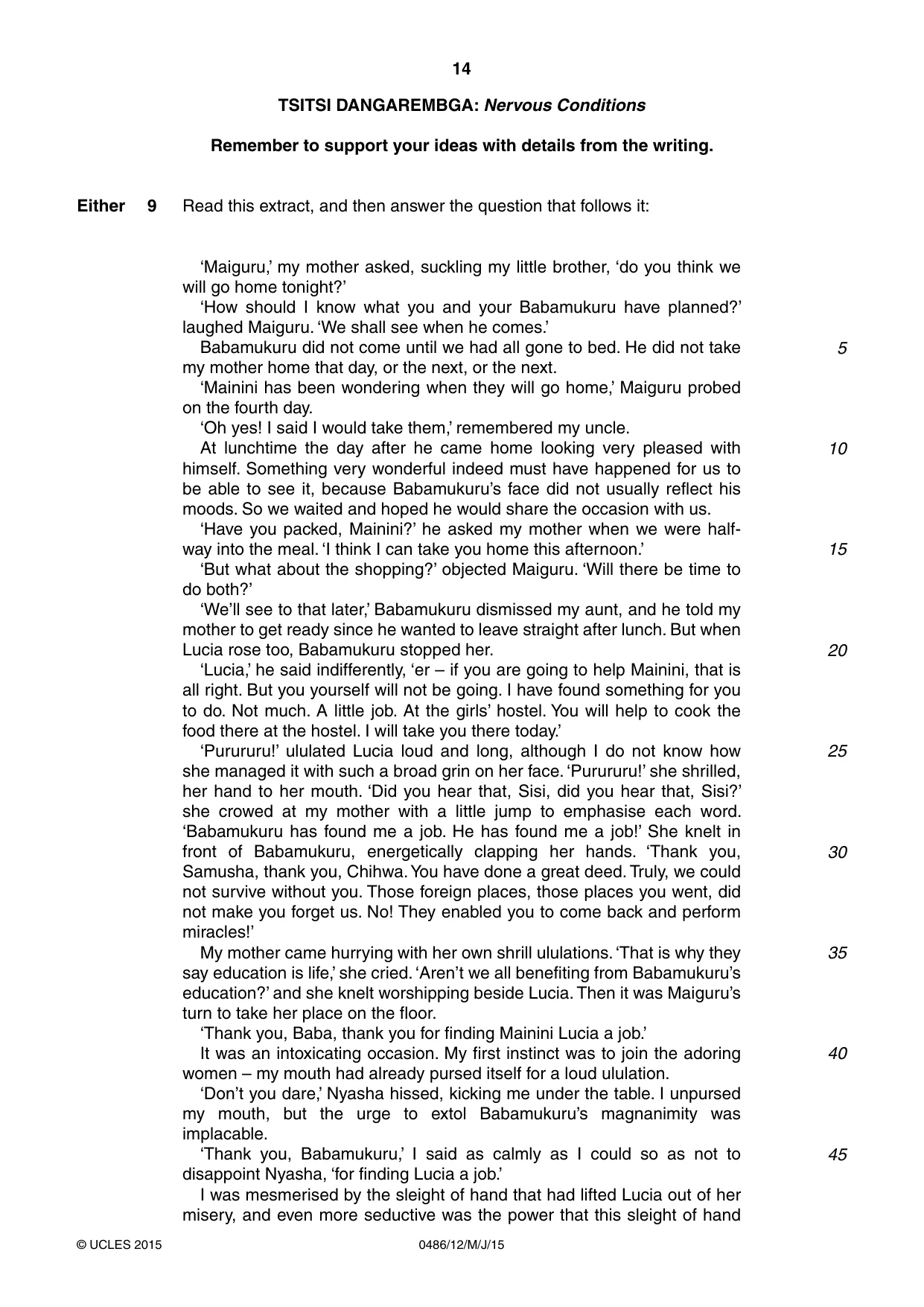 Cambridge IGCSE English - Literature 0486 2015 May/June Paper 1 · Variant 2 question paper, page 14 of 28