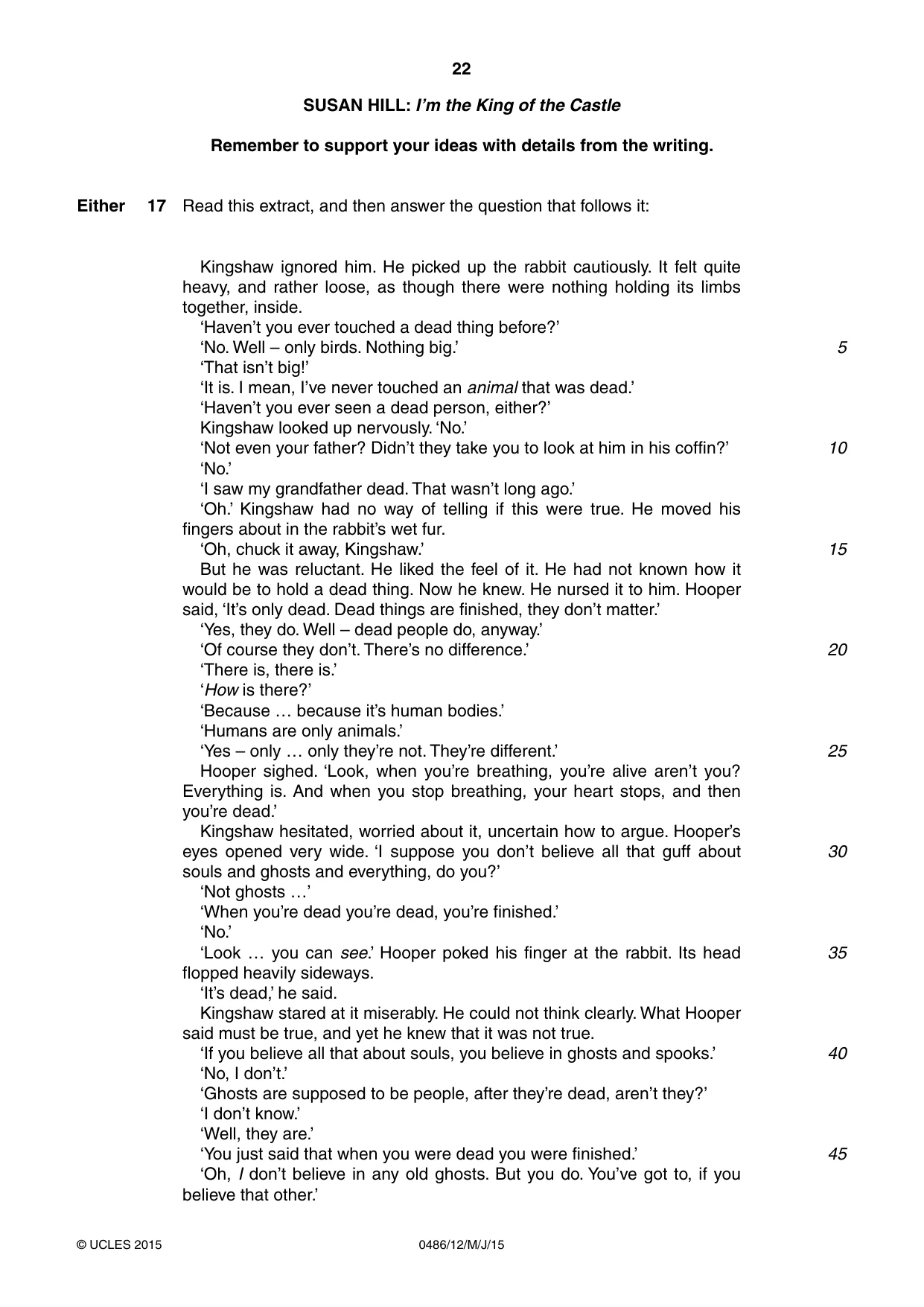 Cambridge IGCSE English - Literature 0486 2015 May/June Paper 1 · Variant 2 question paper, page 22 of 28