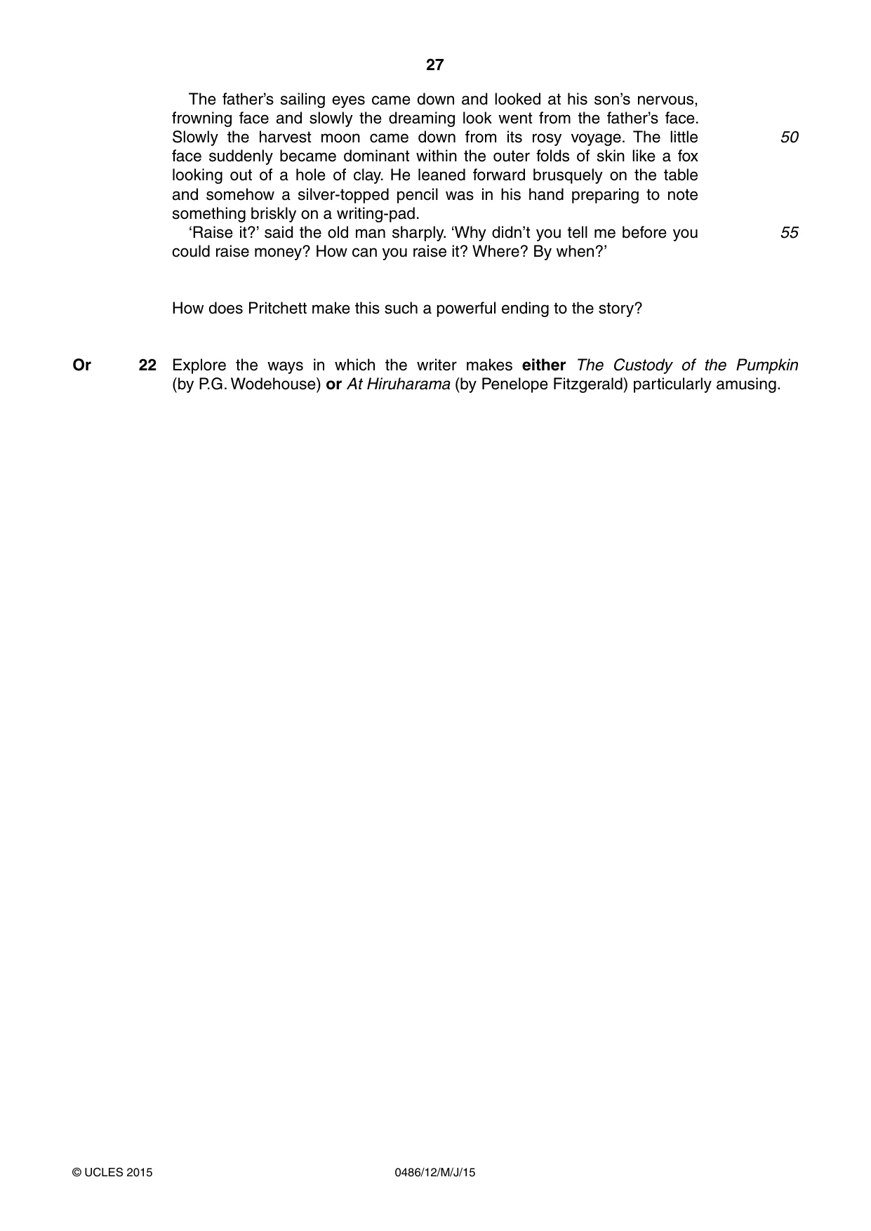 Cambridge IGCSE English - Literature 0486 2015 May/June Paper 1 · Variant 2 question paper, page 27 of 28