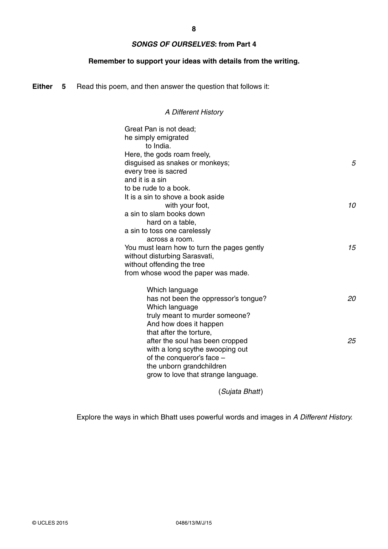 Cambridge IGCSE English - Literature 0486 2015 May/June Paper 1 · Variant 3 question paper, page 8 of 28