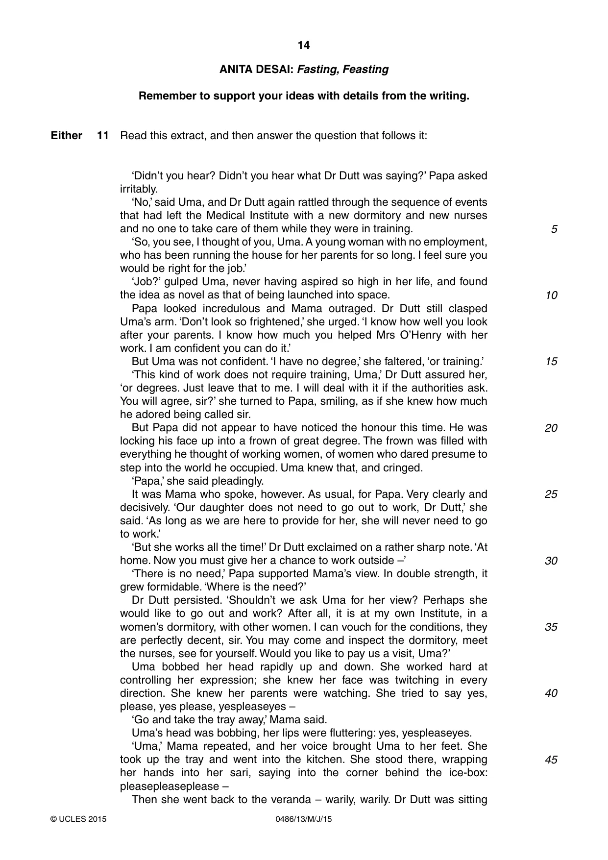 Cambridge IGCSE English - Literature 0486 2015 May/June Paper 1 · Variant 3 question paper, page 14 of 28