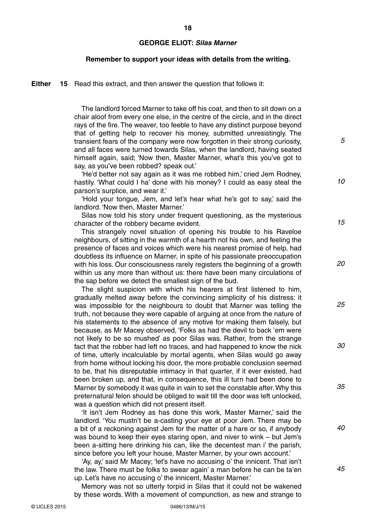 Cambridge IGCSE English - Literature 0486 2015 May/June Paper 1 · Variant 3 question paper, page 18 of 28