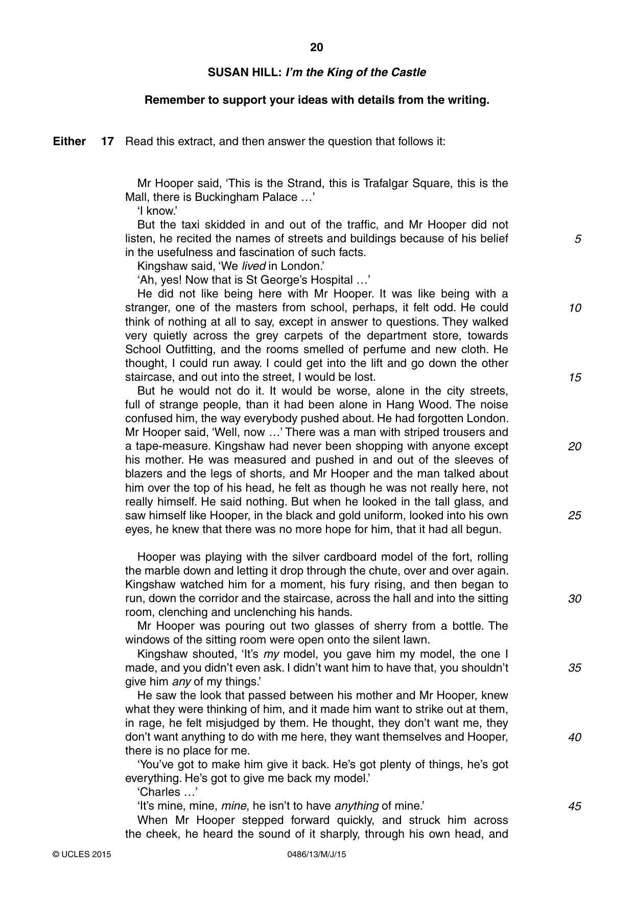 Cambridge IGCSE English - Literature 0486 2015 May/June Paper 1 · Variant 3 question paper, page 20 of 28