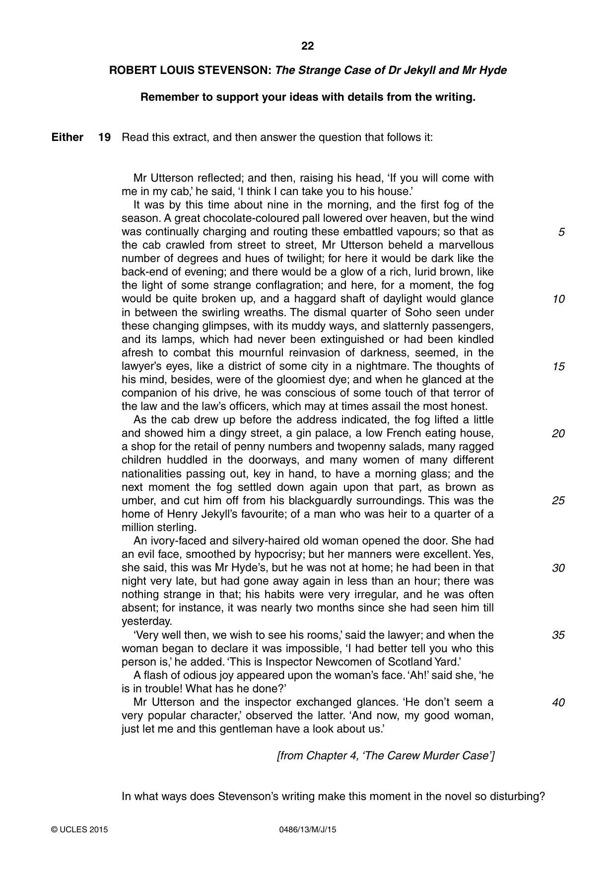 Cambridge IGCSE English - Literature 0486 2015 May/June Paper 1 · Variant 3 question paper, page 22 of 28