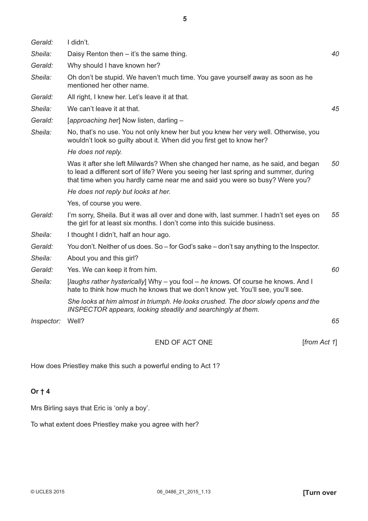 Cambridge IGCSE English - Literature 0486 2015 May/June Paper 2 · Variant 1 question paper, page 5 of 16
