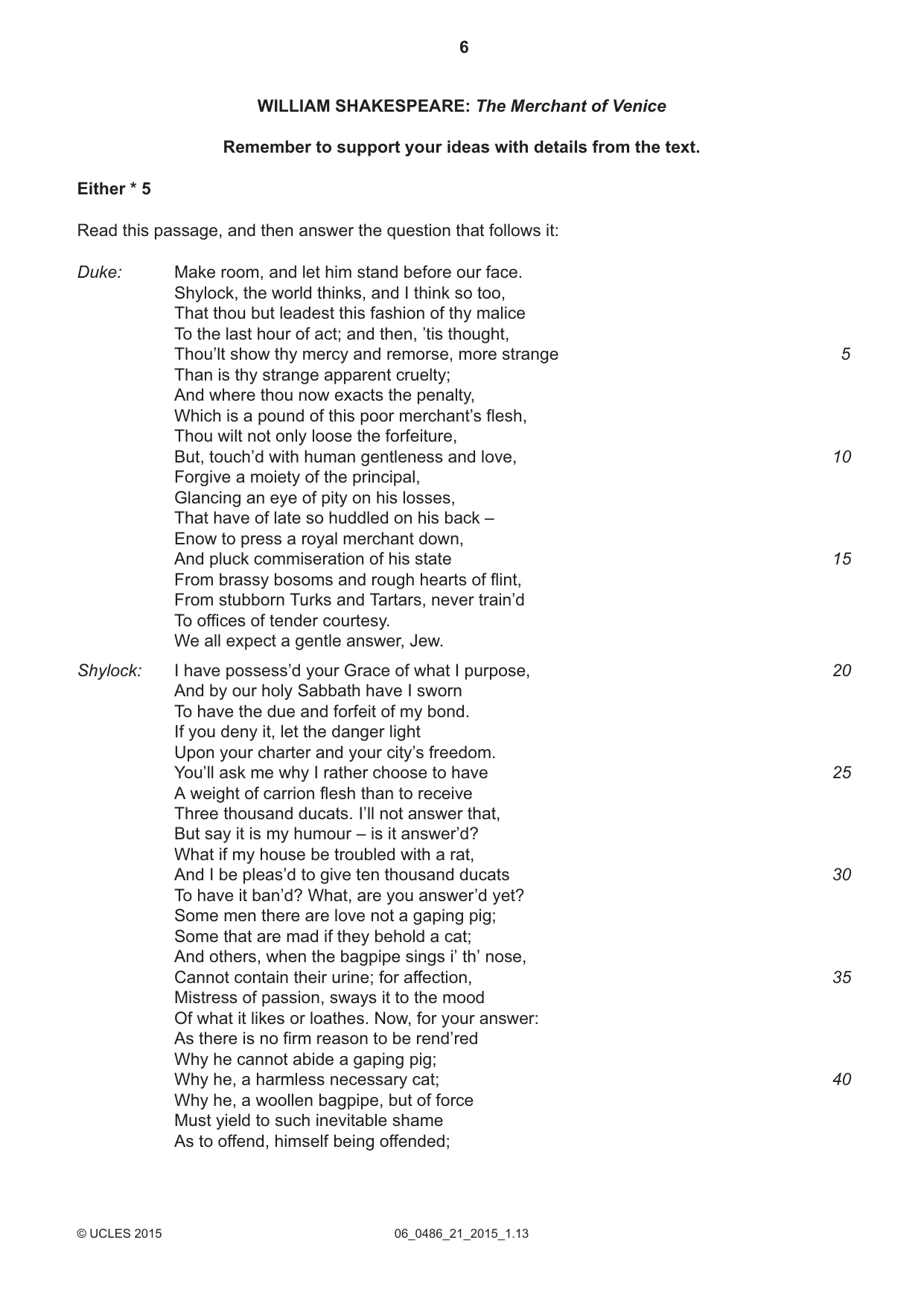 Cambridge IGCSE English - Literature 0486 2015 May/June Paper 2 · Variant 1 question paper, page 6 of 16