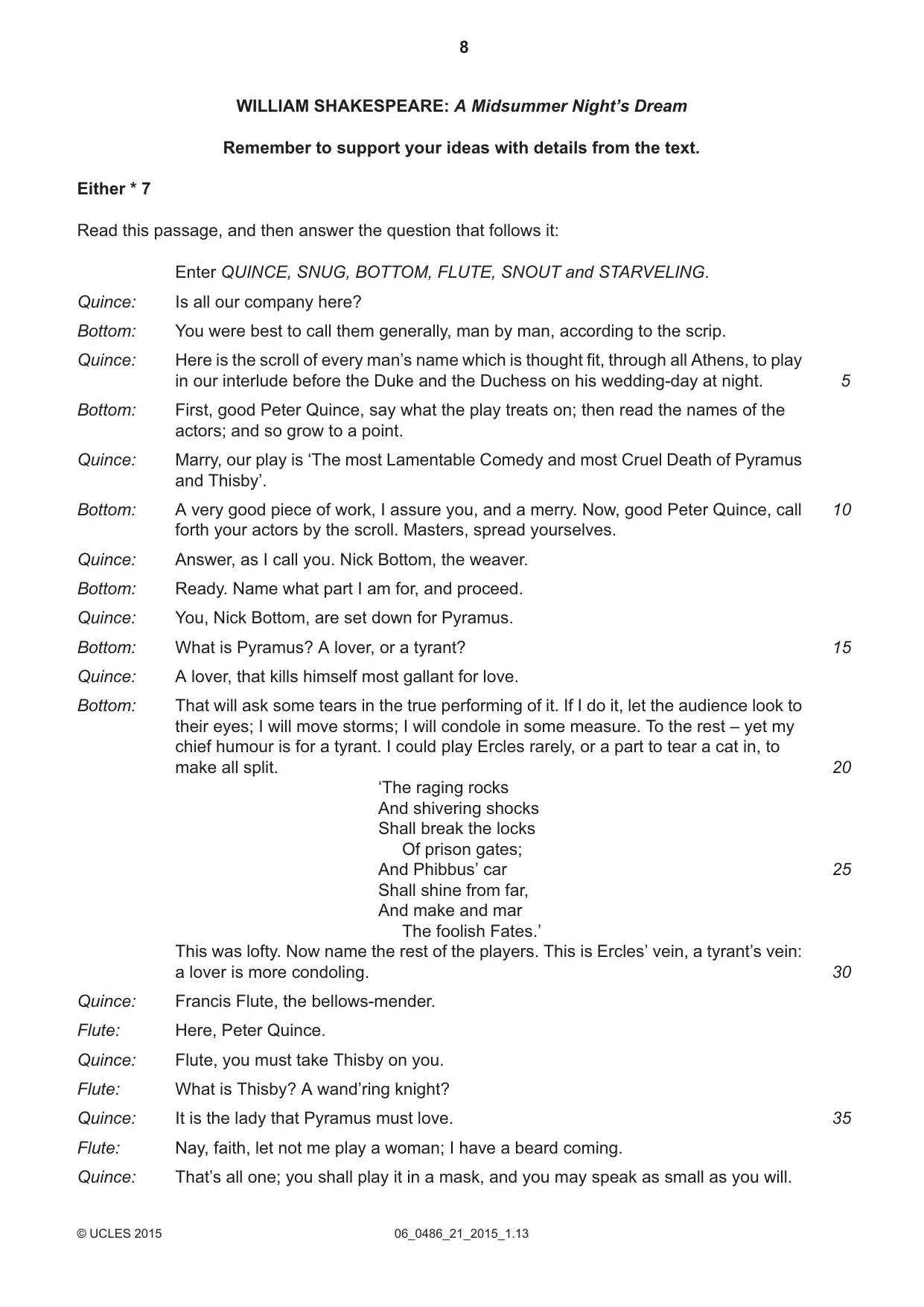 Cambridge IGCSE English - Literature 0486 2015 May/June Paper 2 · Variant 1 question paper, page 8 of 16