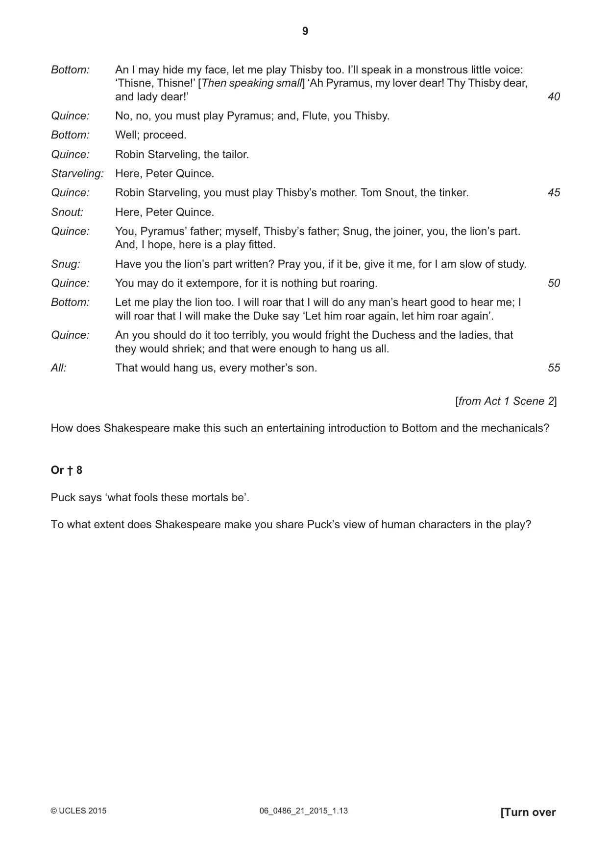 Cambridge IGCSE English - Literature 0486 2015 May/June Paper 2 · Variant 1 question paper, page 9 of 16