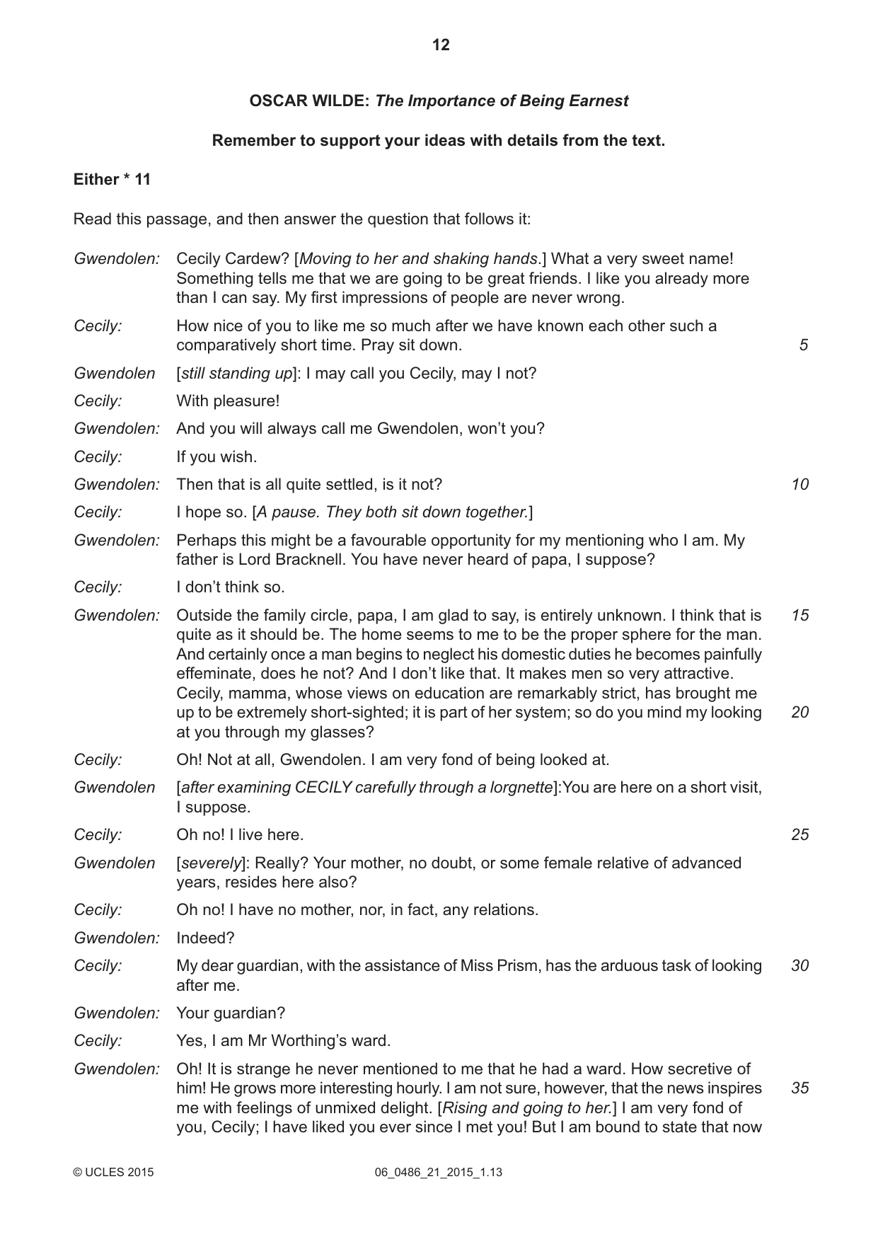 Cambridge IGCSE English - Literature 0486 2015 May/June Paper 2 · Variant 1 question paper, page 12 of 16