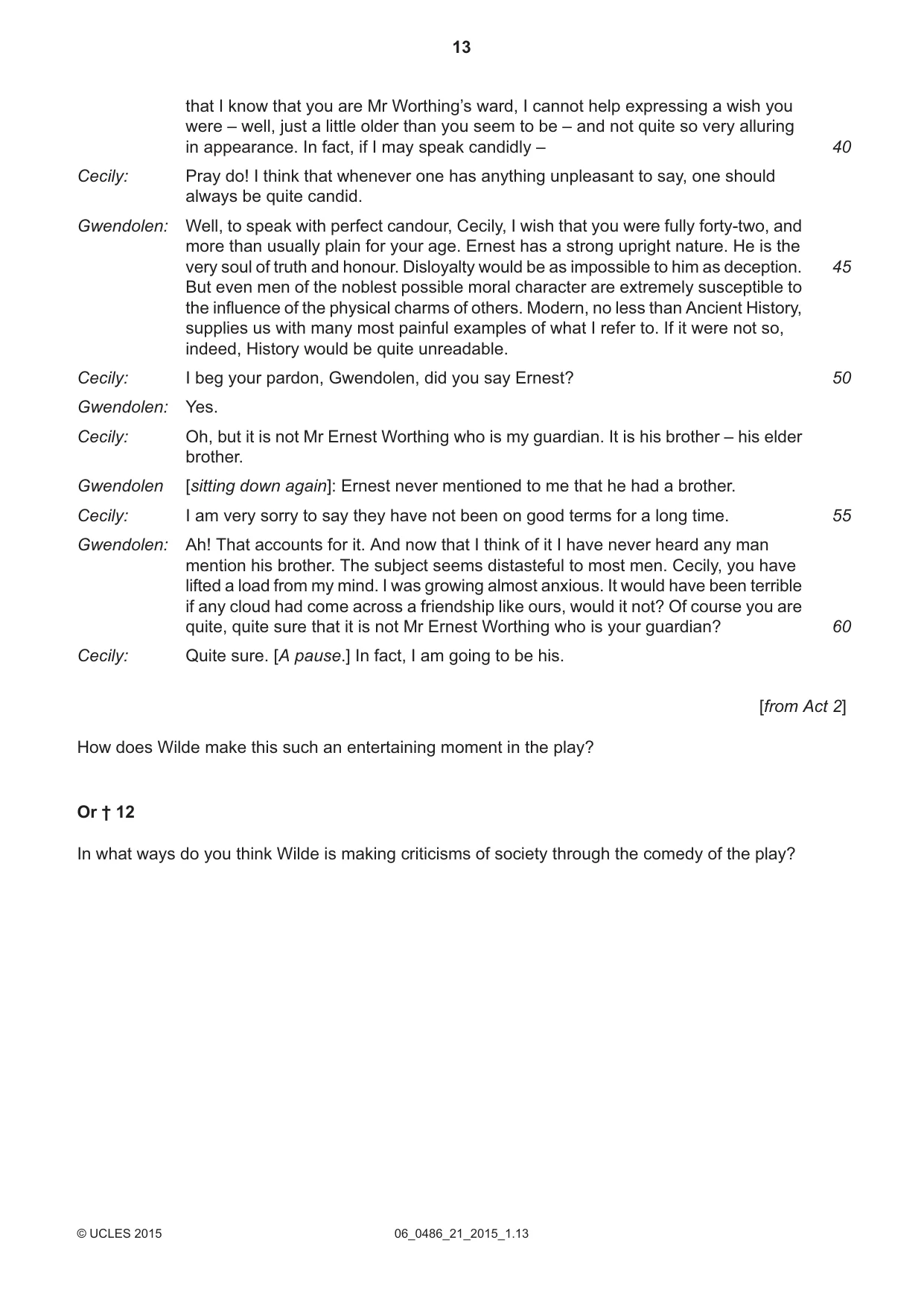 Cambridge IGCSE English - Literature 0486 2015 May/June Paper 2 · Variant 1 question paper, page 13 of 16