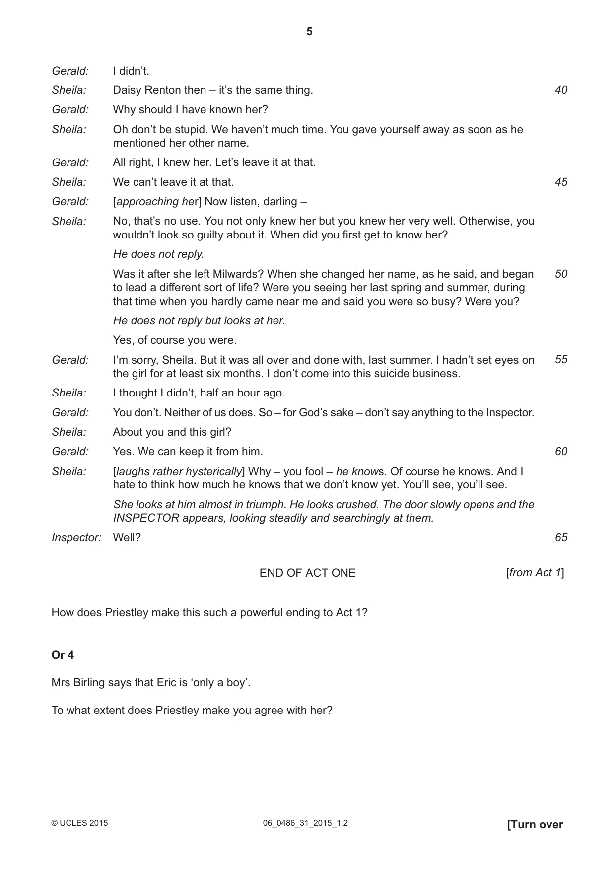 Cambridge IGCSE English - Literature 0486 2015 May/June Paper 3 · Variant 1 question paper, page 5 of 16