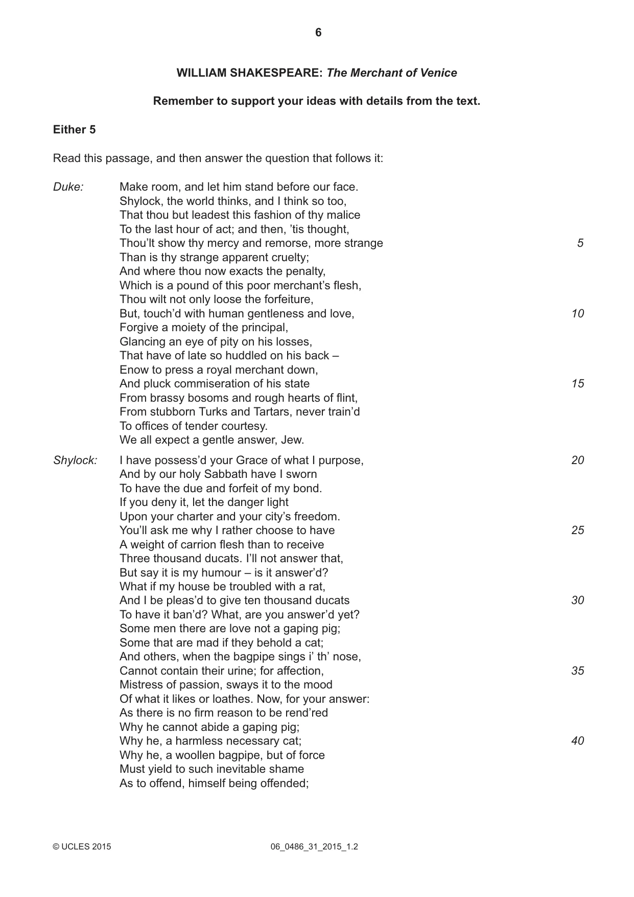 Cambridge IGCSE English - Literature 0486 2015 May/June Paper 3 · Variant 1 question paper, page 6 of 16