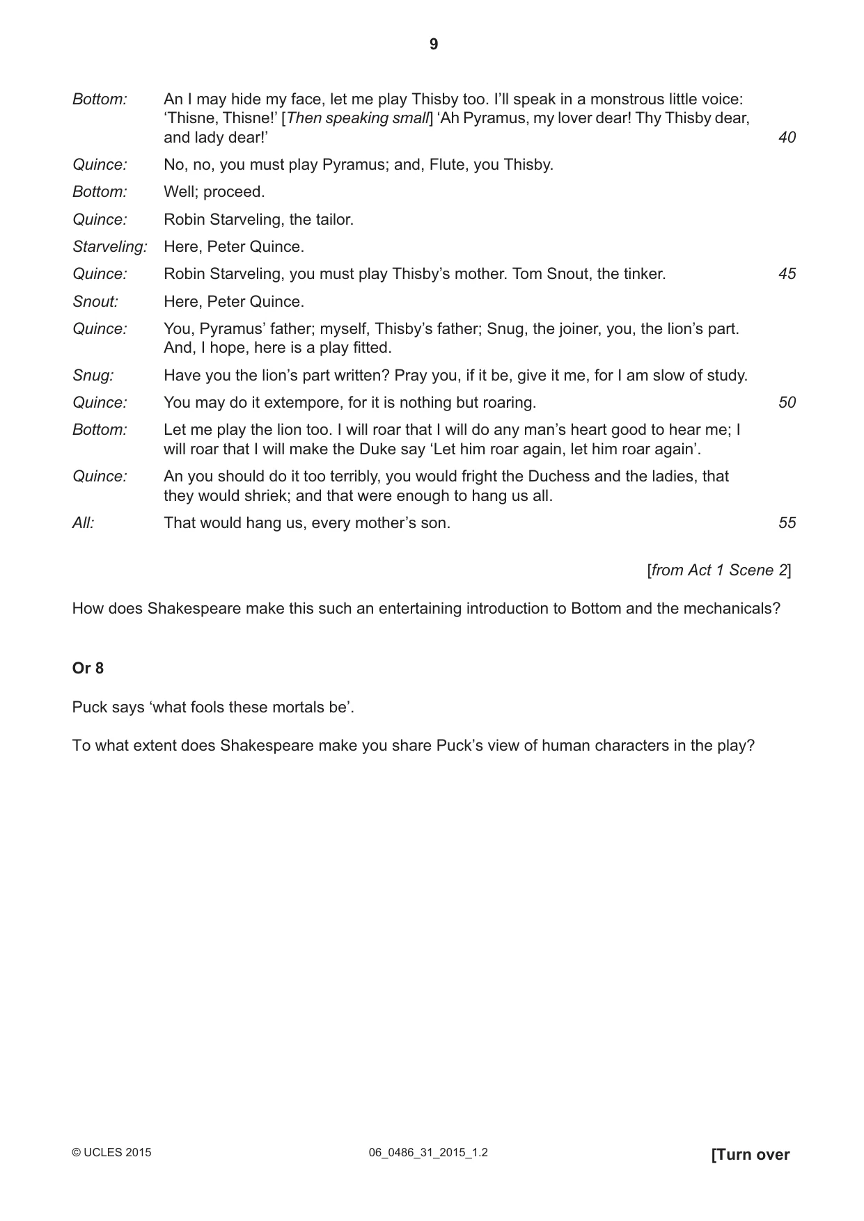 Cambridge IGCSE English - Literature 0486 2015 May/June Paper 3 · Variant 1 question paper, page 9 of 16