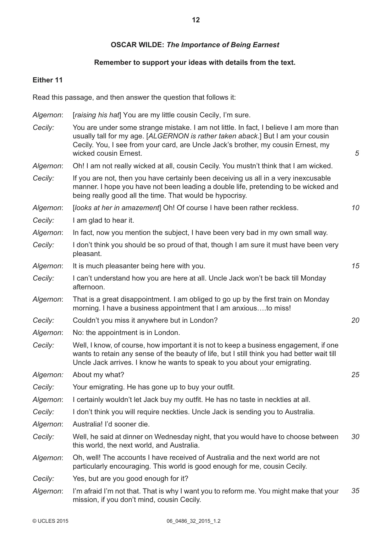Cambridge IGCSE English - Literature 0486 2015 May/June Paper 3 · Variant 2 question paper, page 12 of 16