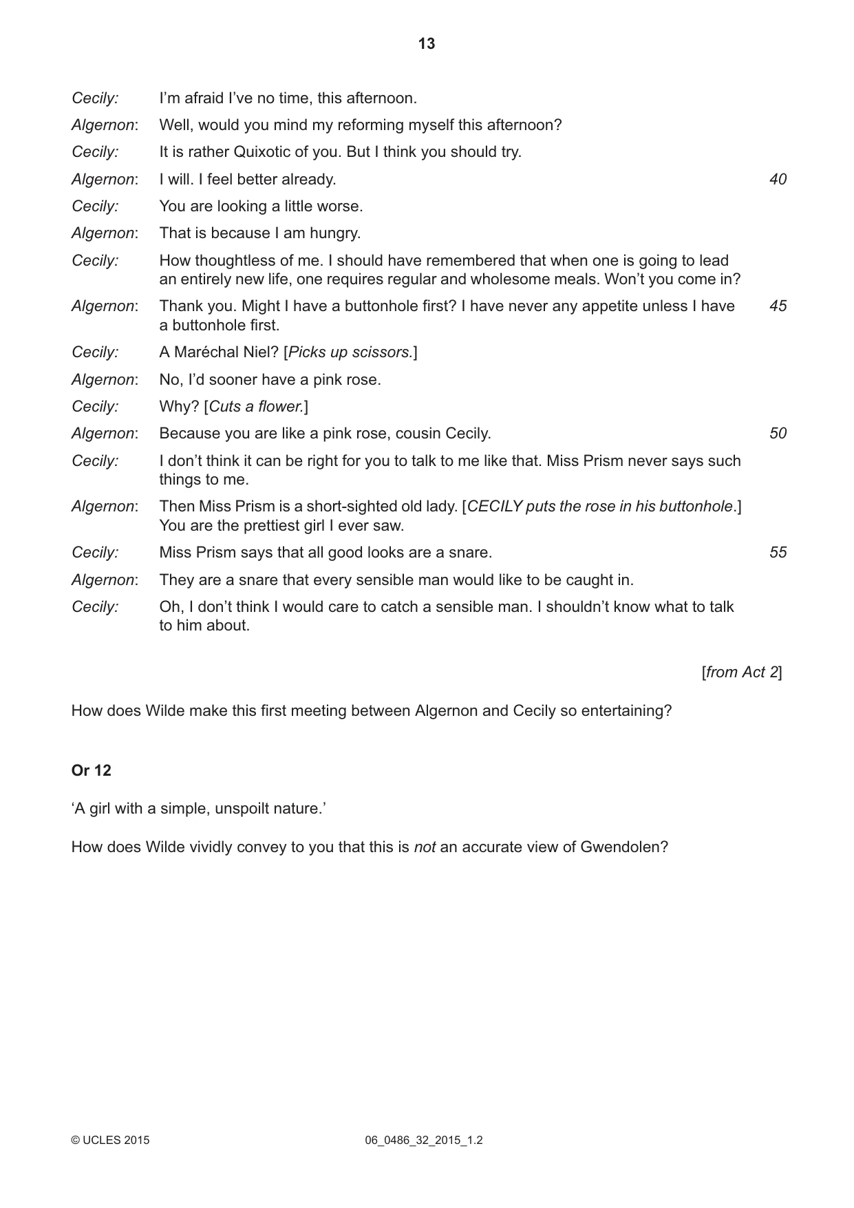 Cambridge IGCSE English - Literature 0486 2015 May/June Paper 3 · Variant 2 question paper, page 13 of 16
