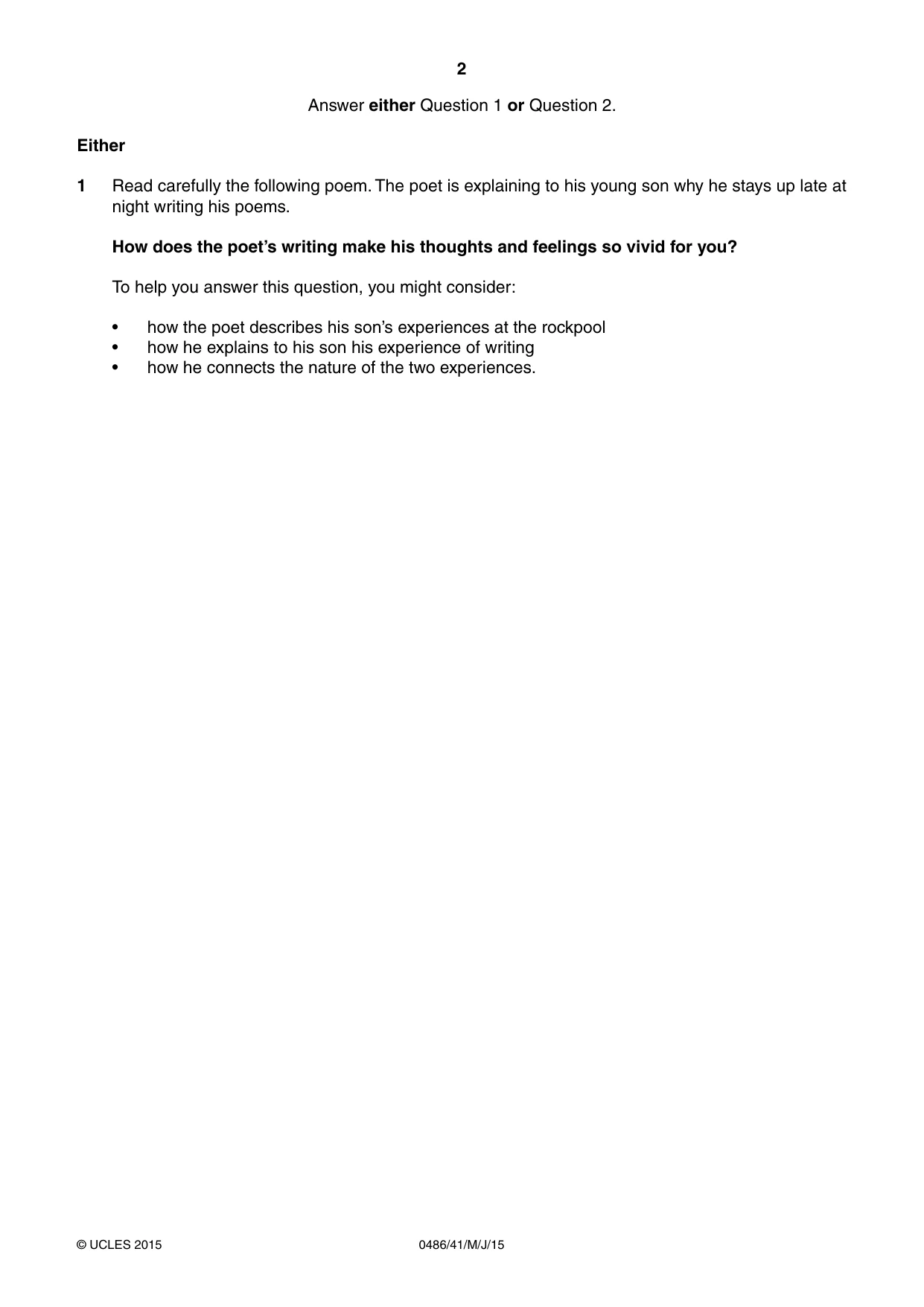 Cambridge IGCSE English - Literature 0486 2015 May/June Paper 4 · Variant 1 question paper, page 2 of 8